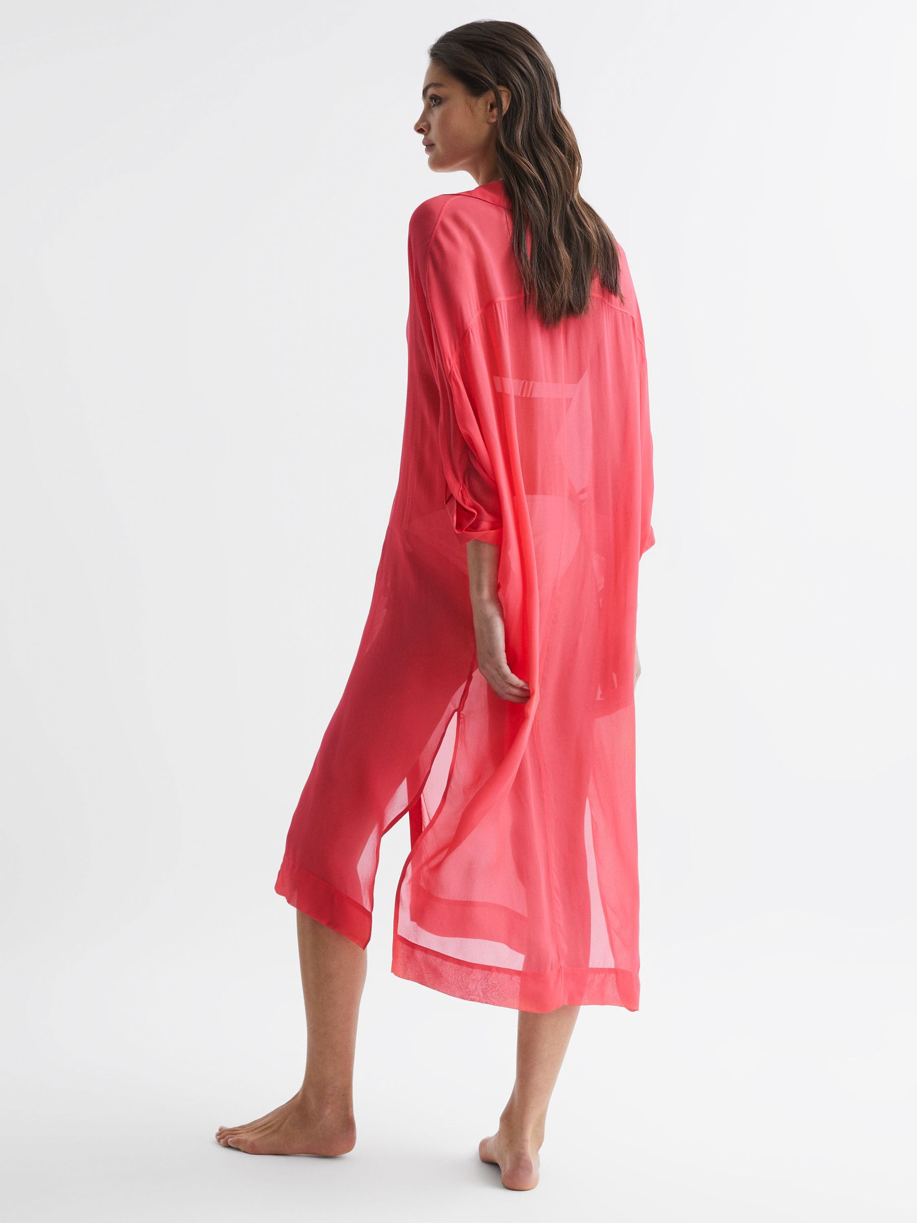 Sheer Kaftan in Coral - Image 5 of 8