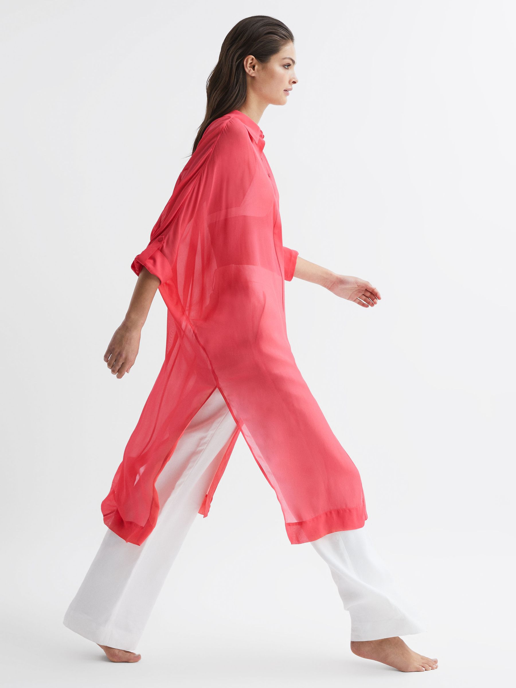 Sheer Kaftan in Coral - Image 6 of 8