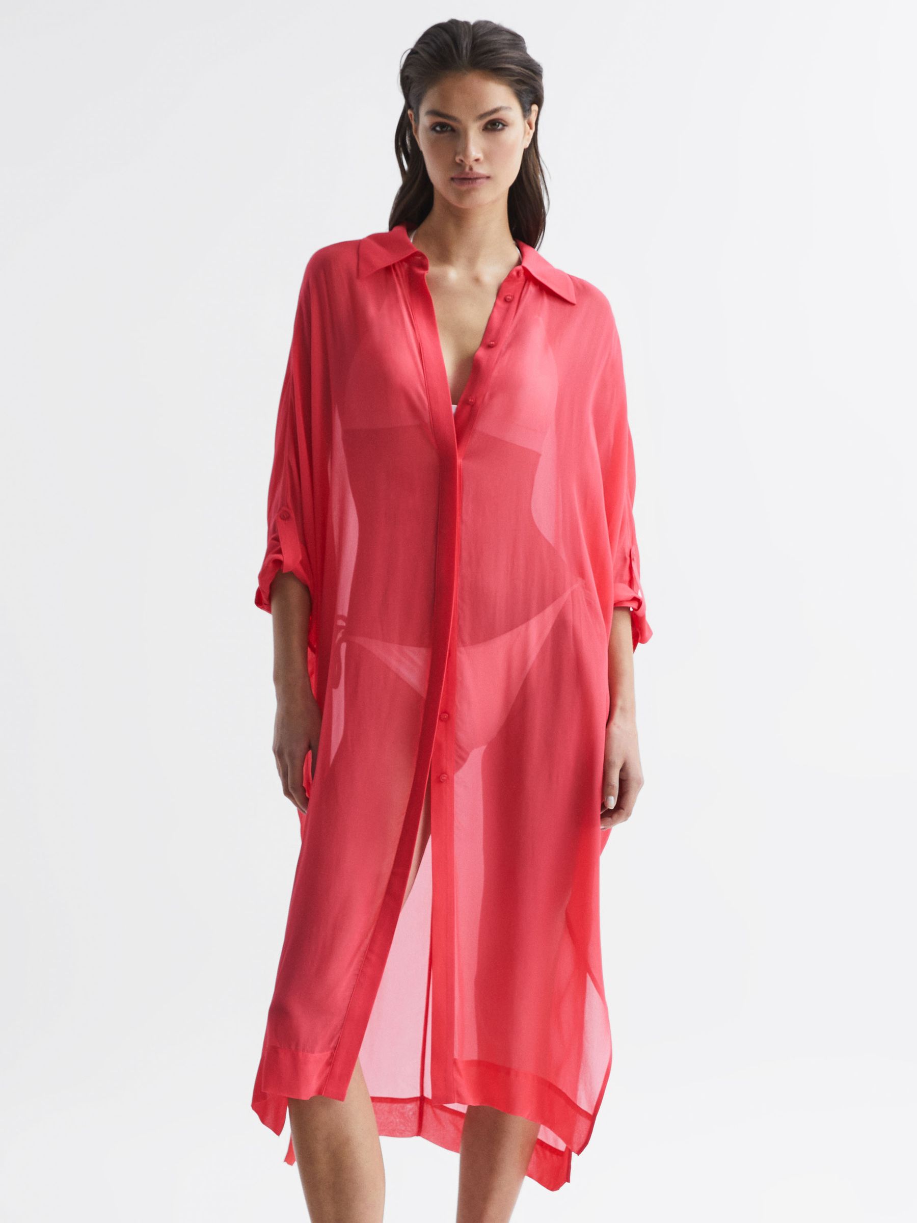 Sheer Kaftan in Coral - Image 7 of 8