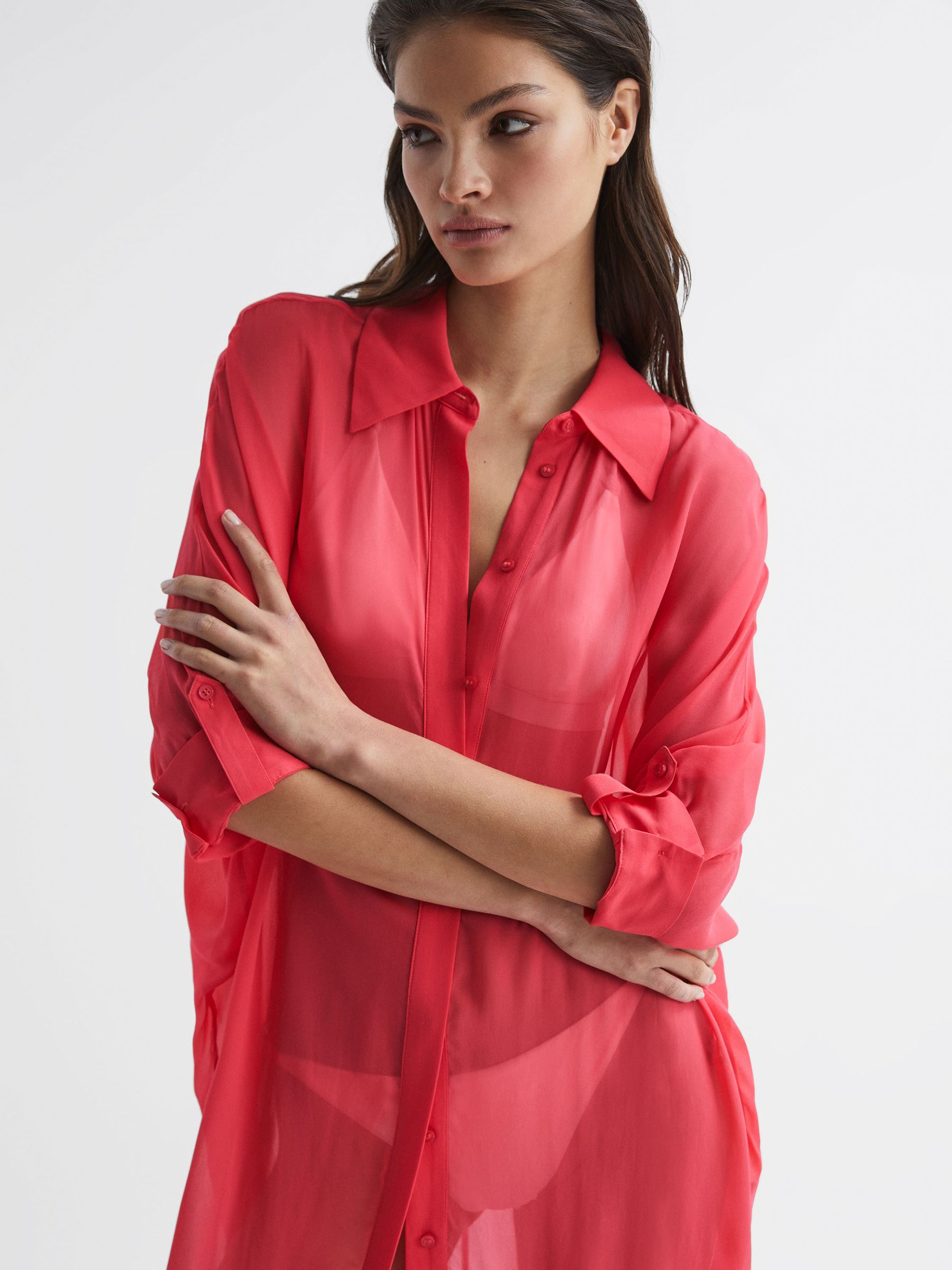 Sheer Kaftan in Coral - Image 8 of 8