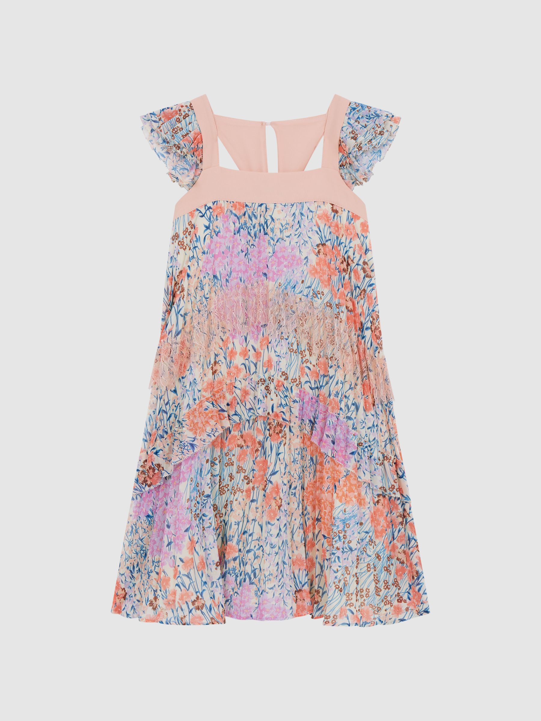 9-12 yrs Floral Printed Pleated Dress in Pink - Image 2 of 6