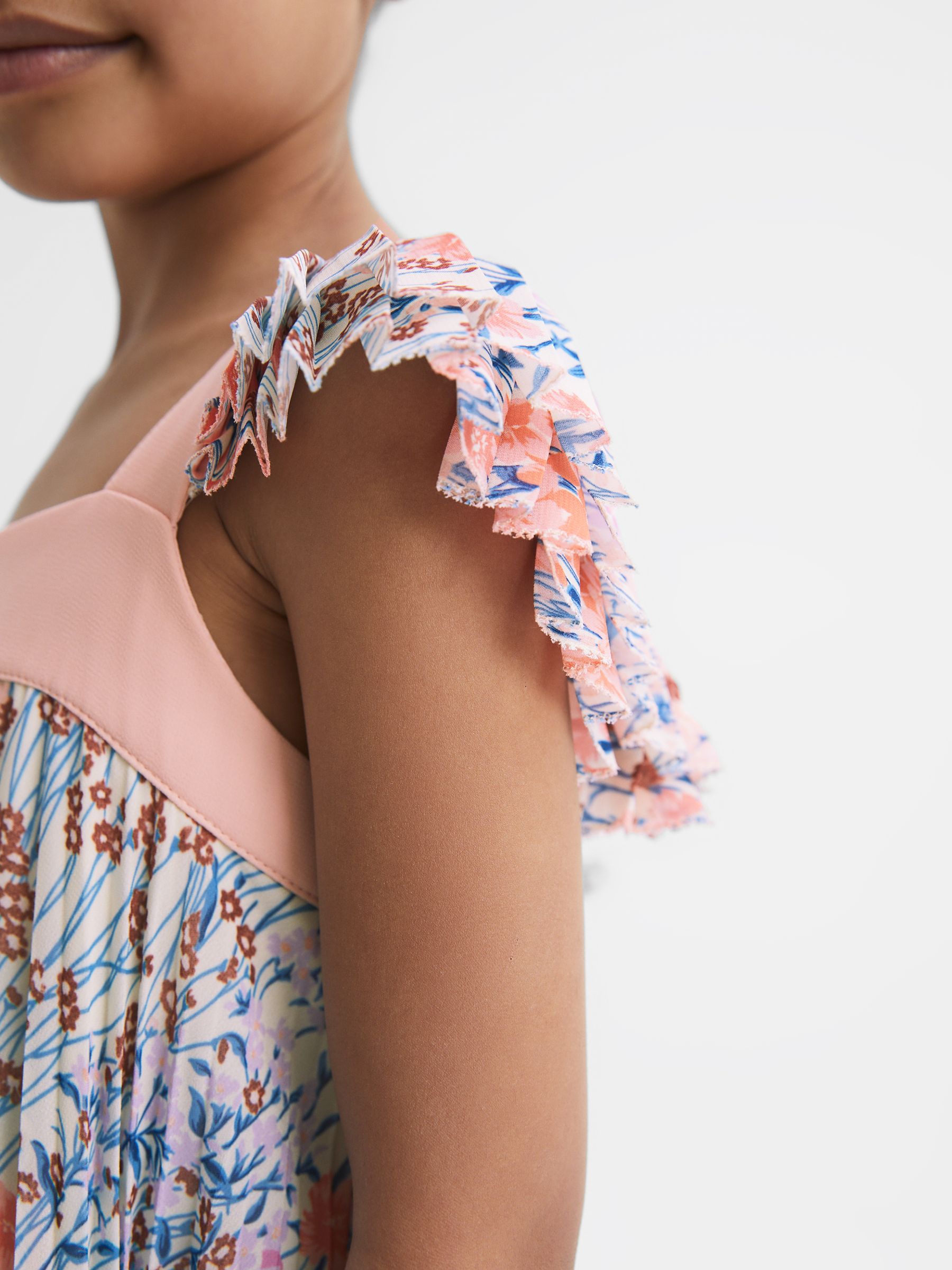 9-12 yrs Floral Printed Pleated Dress in Pink - Image 4 of 6