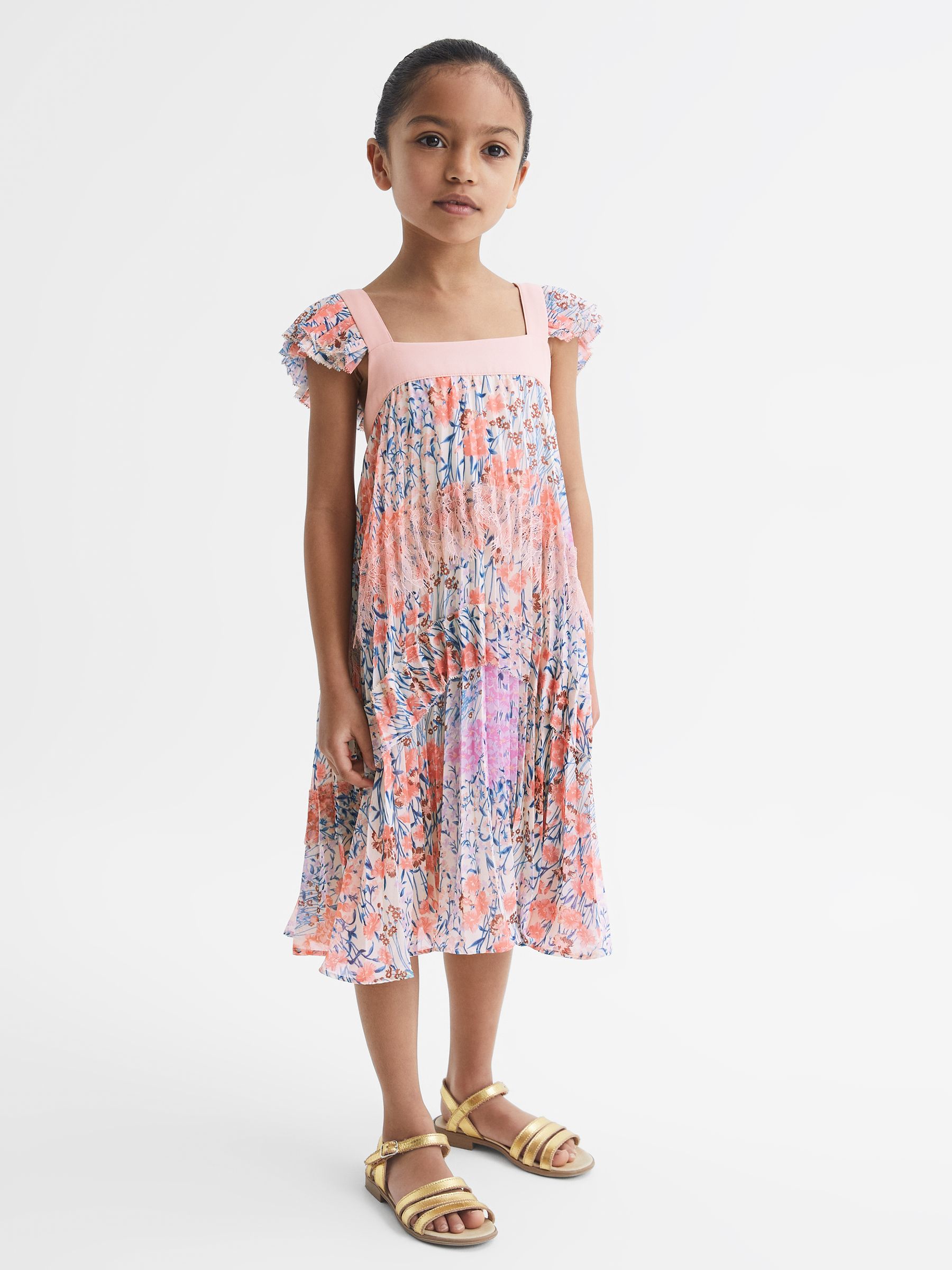 Floral Printed Pleated Dress in Pink Print - Image 3 of 6