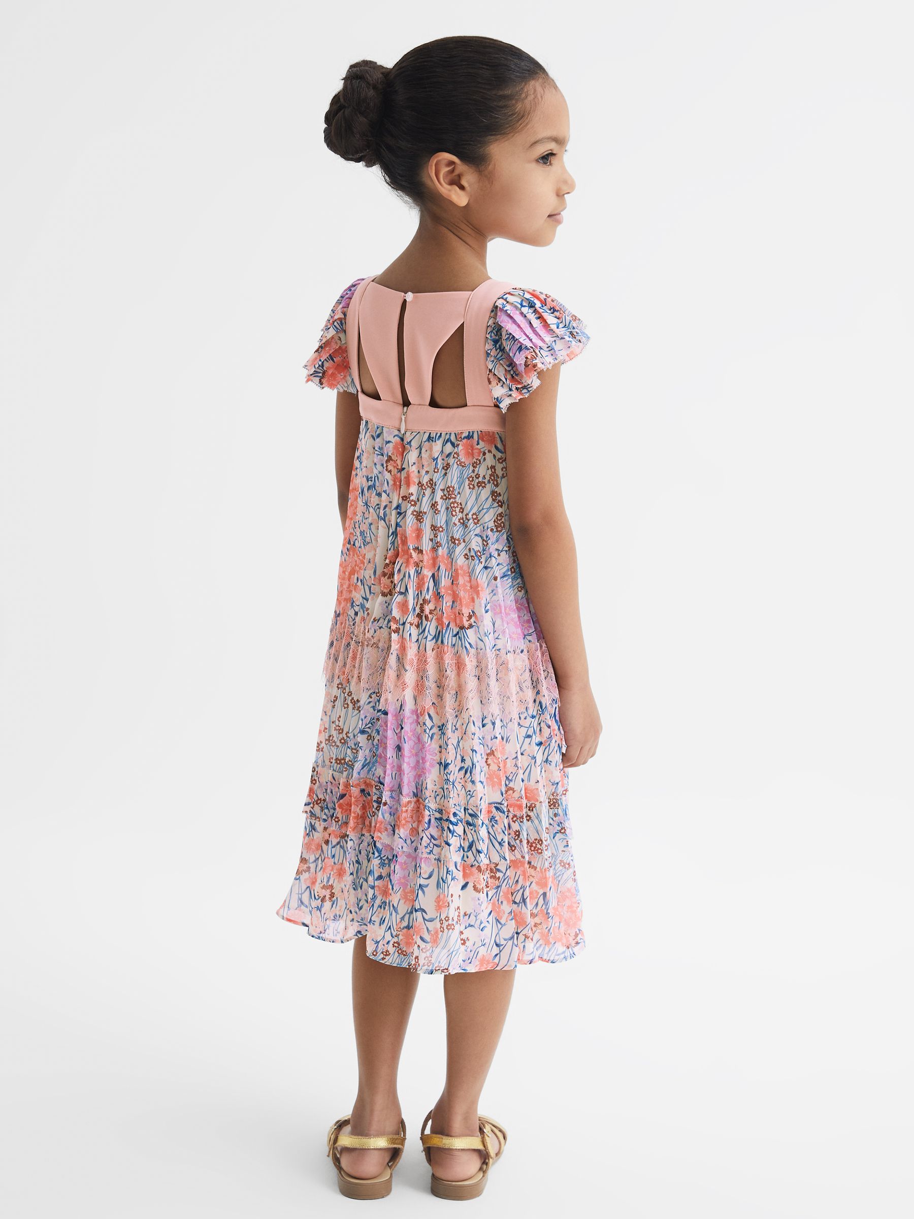 Floral Printed Pleated Dress in Pink Print - Image 5 of 6