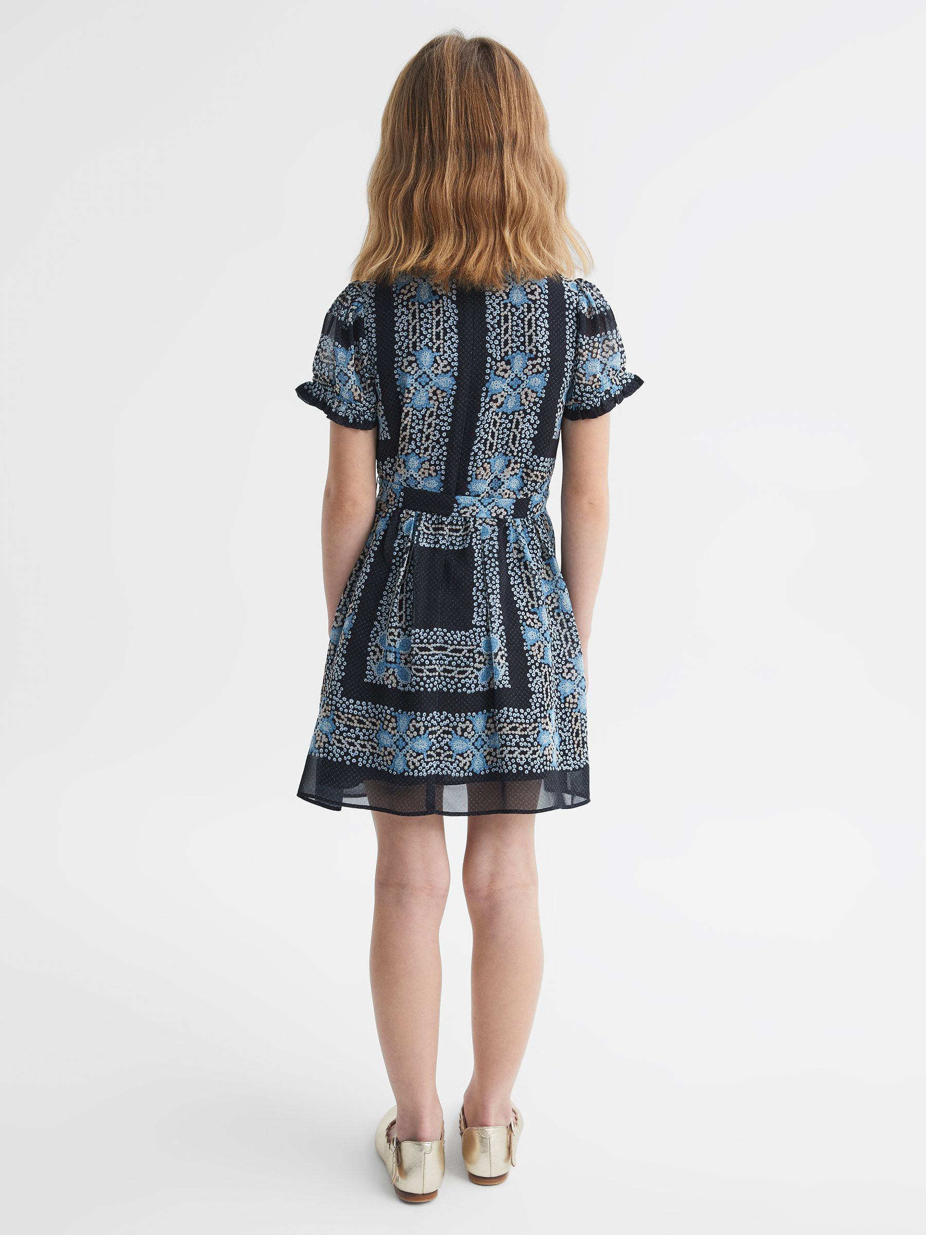Floral Print Puff Sleeve Dress in Navy - Image 5 of 6