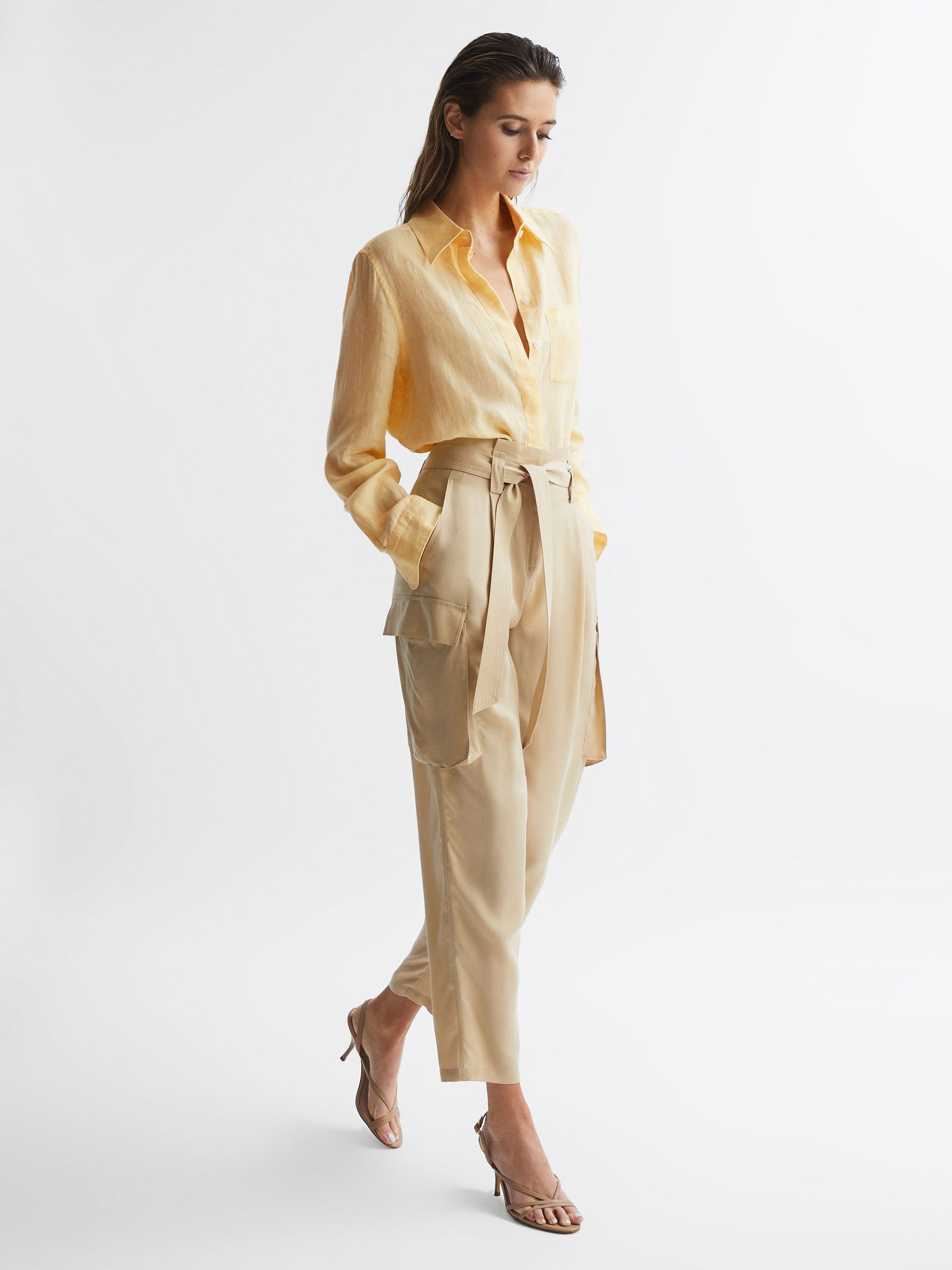 Linen Long Sleeve Shirt in Lemon - Image 3 of 7