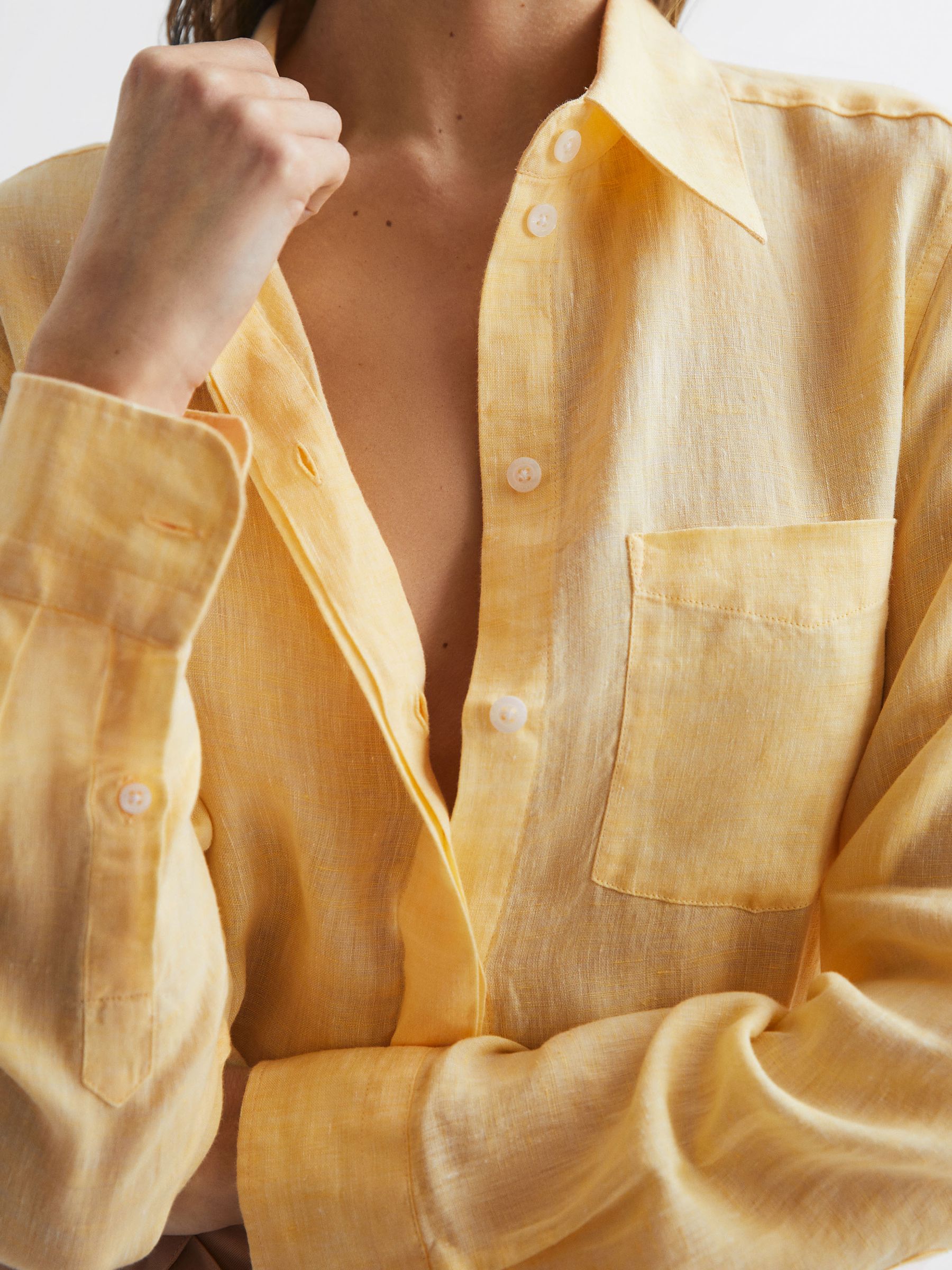 Linen Long Sleeve Shirt in Lemon - Image 4 of 7
