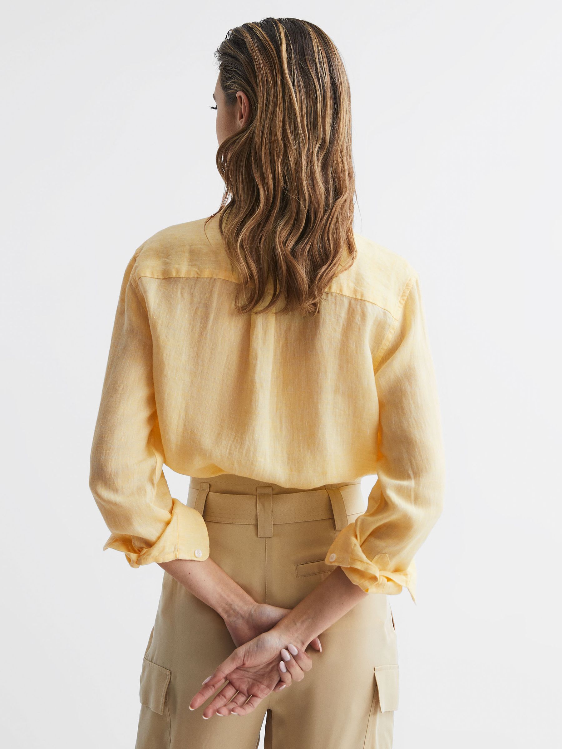 Linen Long Sleeve Shirt in Lemon - Image 5 of 7