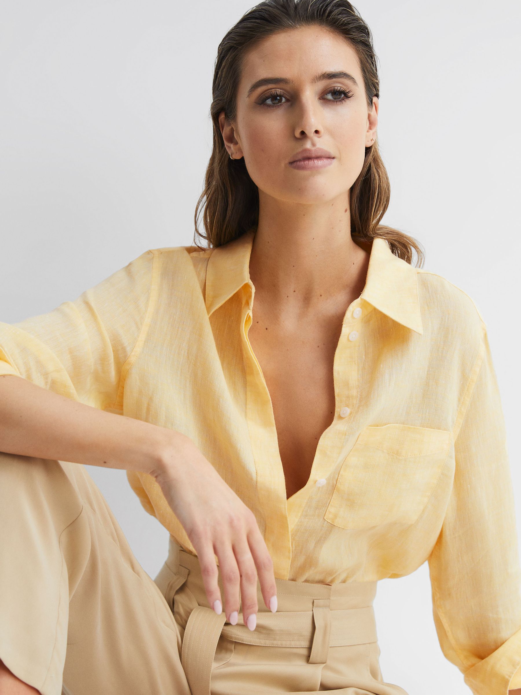 Linen Long Sleeve Shirt in Lemon - Image 7 of 7