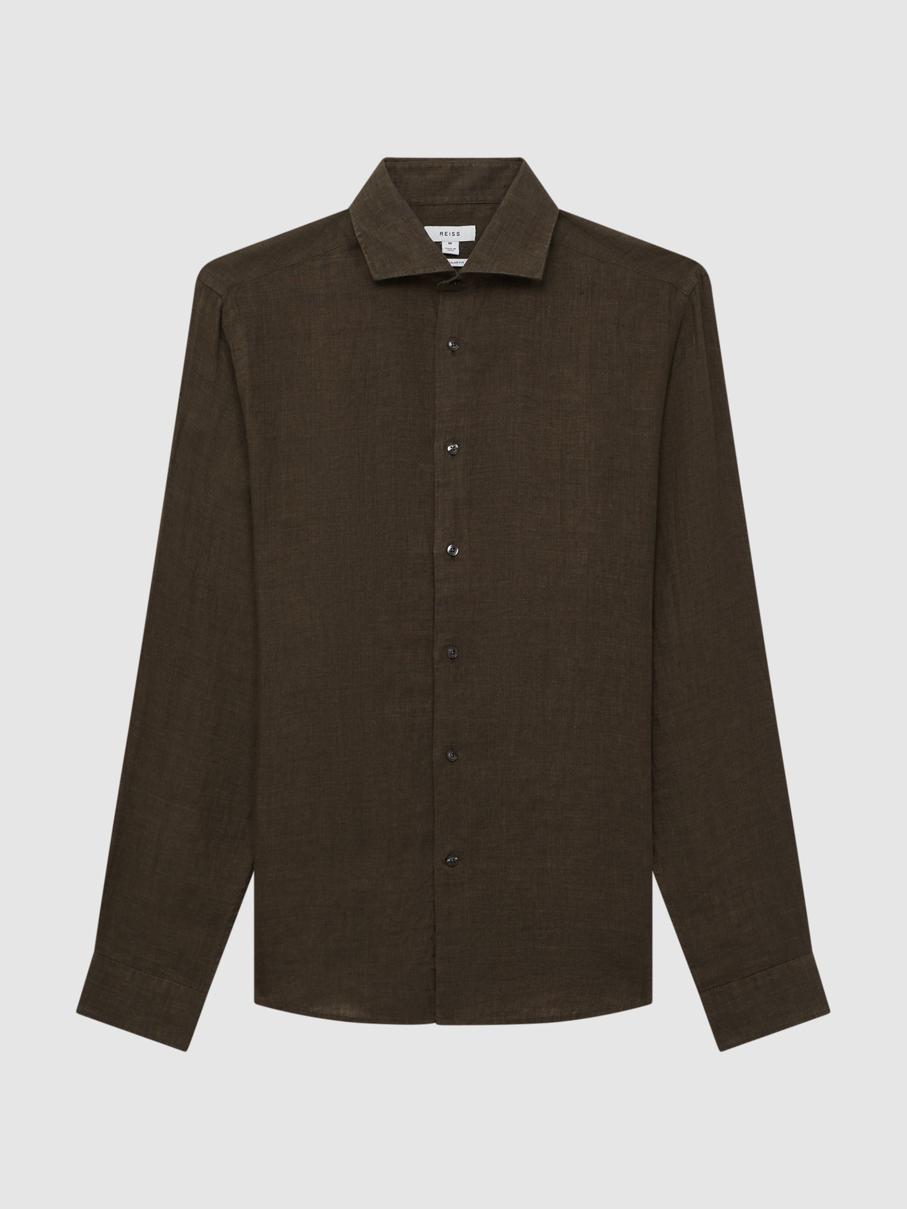 Linen Button-Through Shirt in Bitter Chocolate - Image 2 of 6