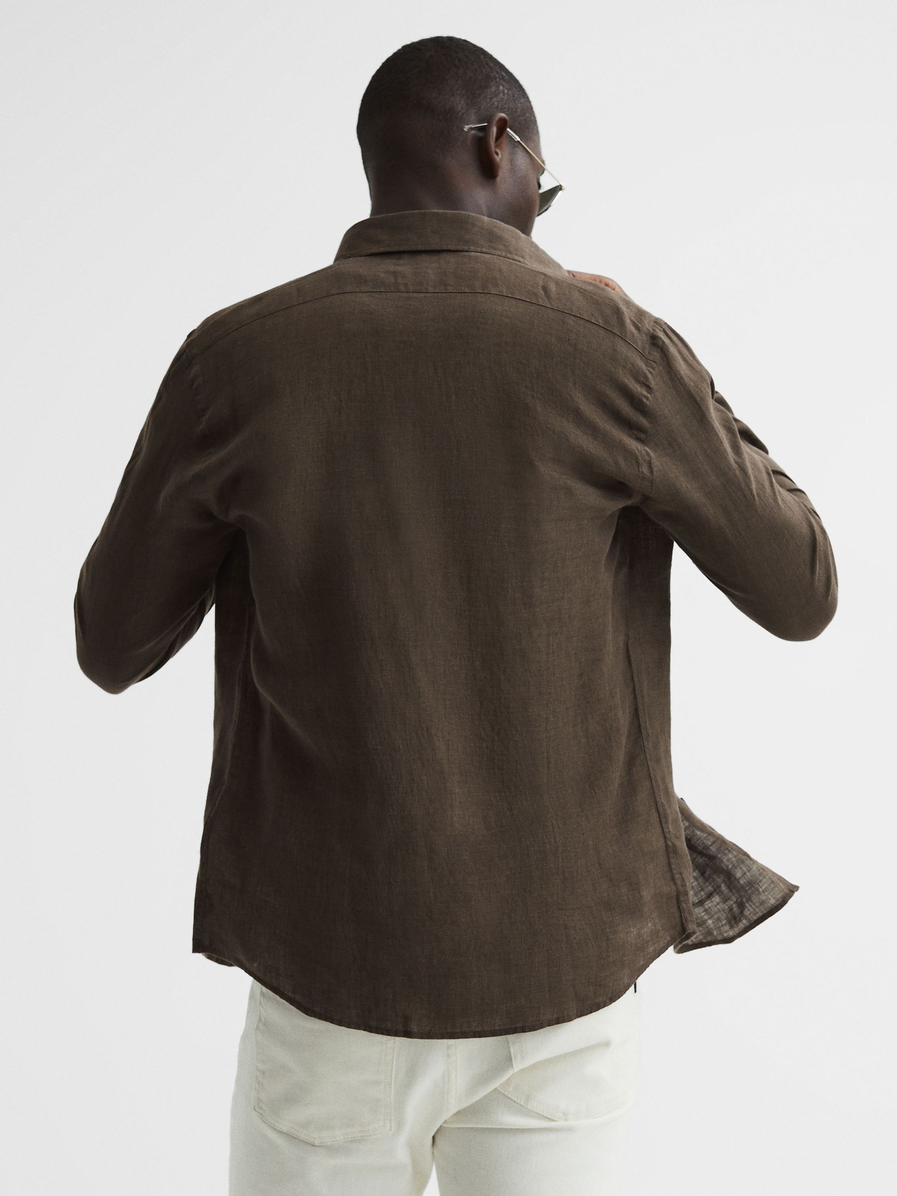 Linen Button-Through Shirt in Bitter Chocolate - Image 5 of 6