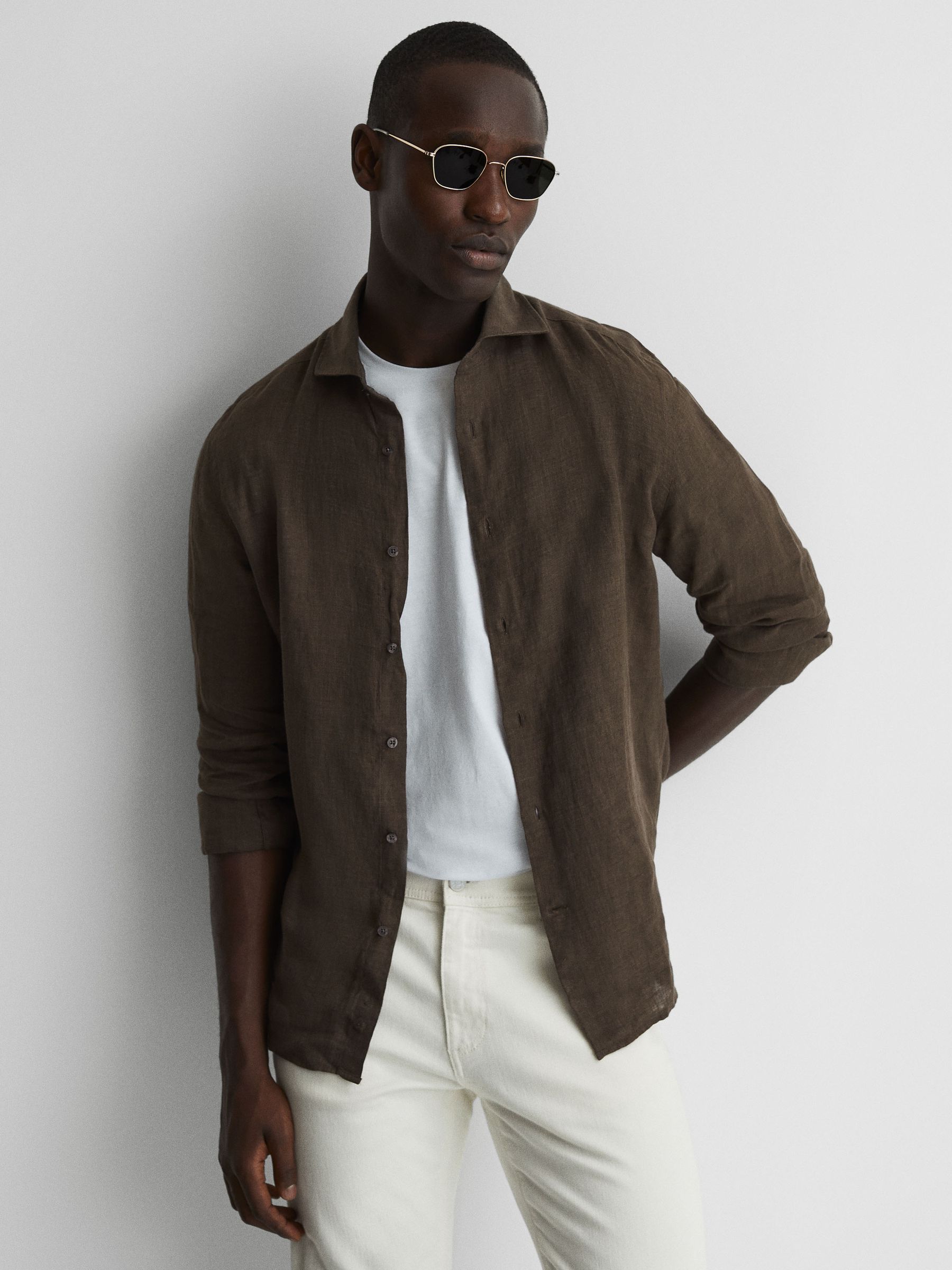 Linen Button-Through Shirt in Bitter Chocolate - Image 6 of 6