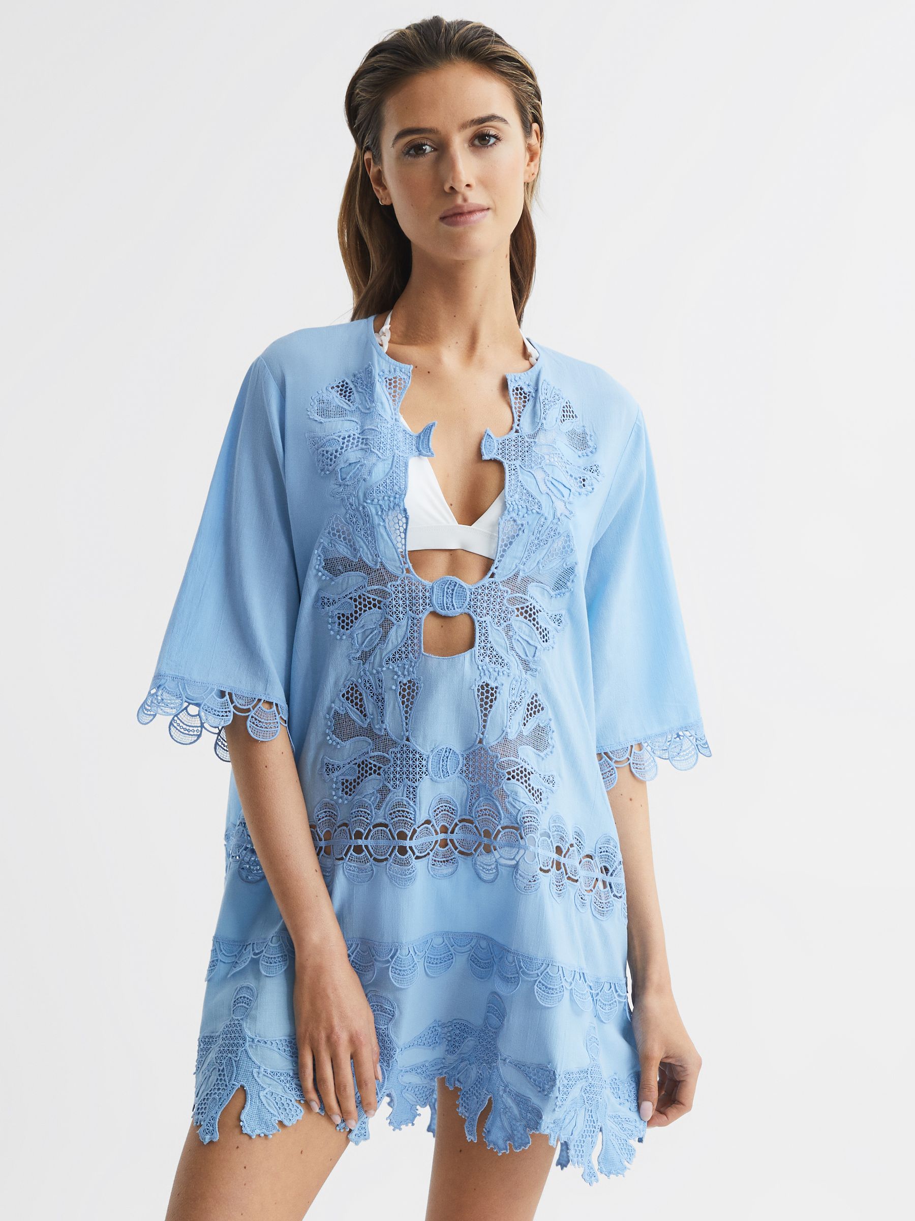 Embroidered Kaftan in Blue - Image 3 of 6