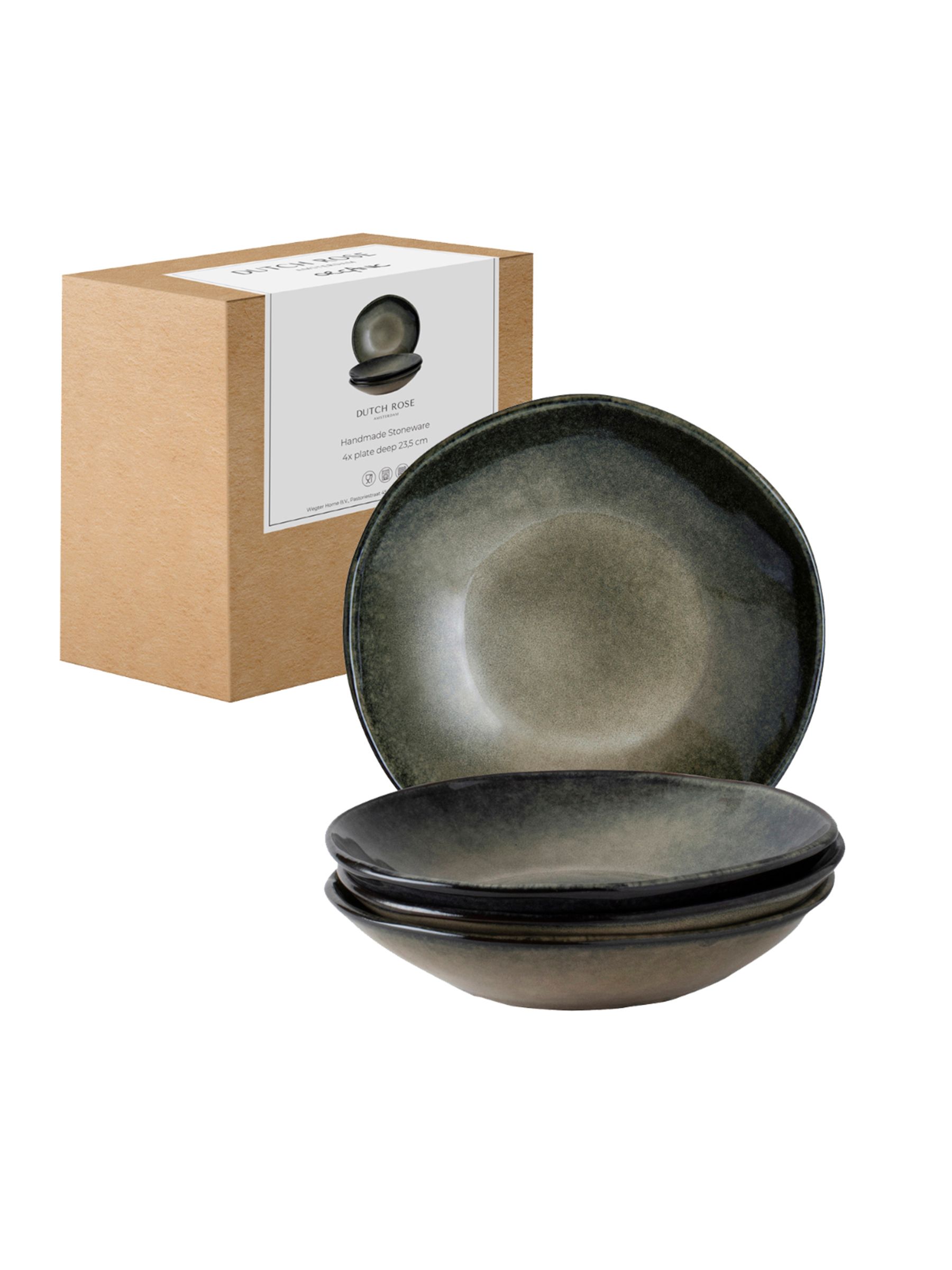 Dutch Rose Set of 4 Green Pasta Bowls - Image 2 of 4