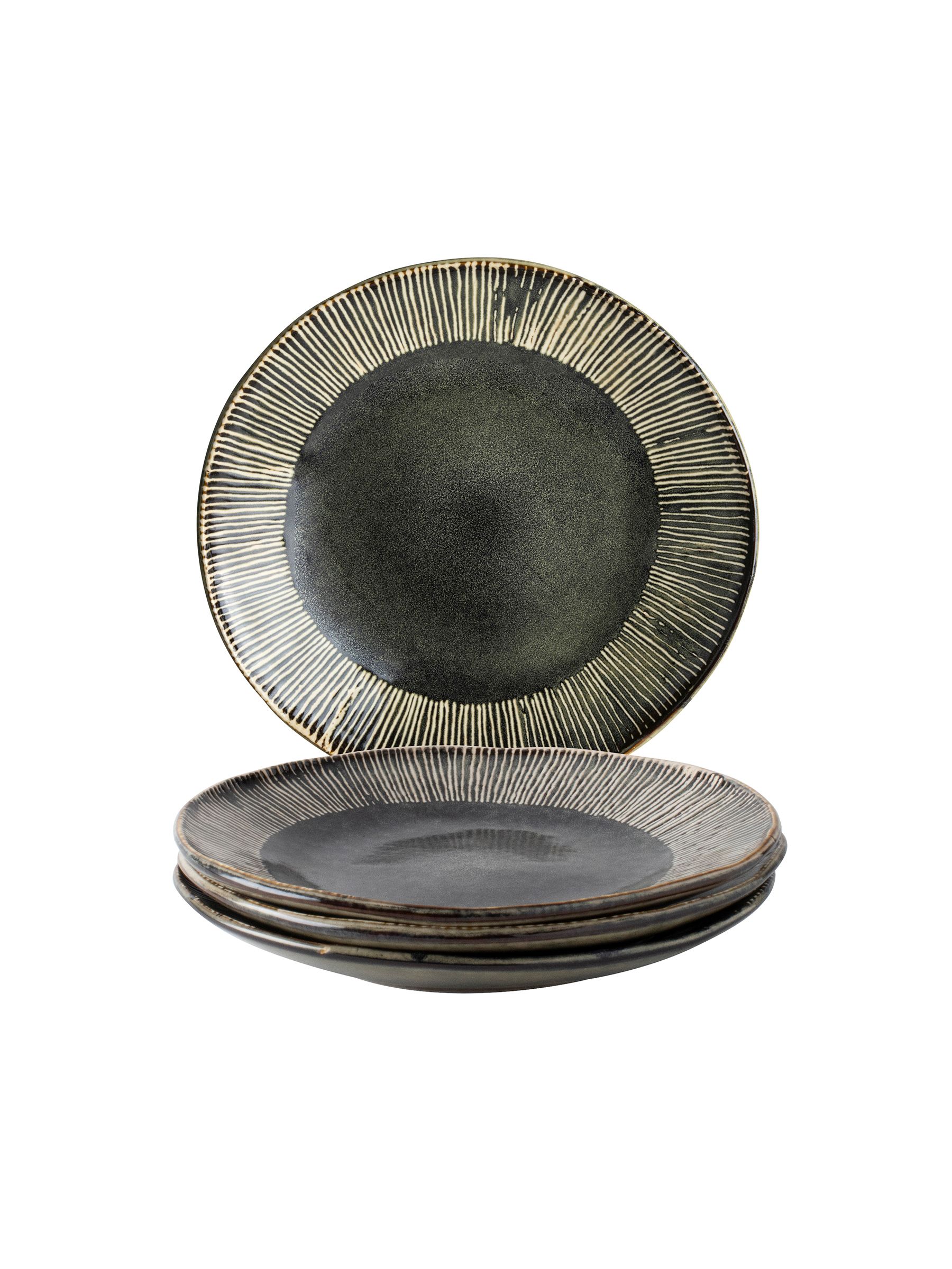 Dutch Rose Dark Green Set of 4 Dinner Plates Set of 4 Dinner Plates - Image 1 of 4