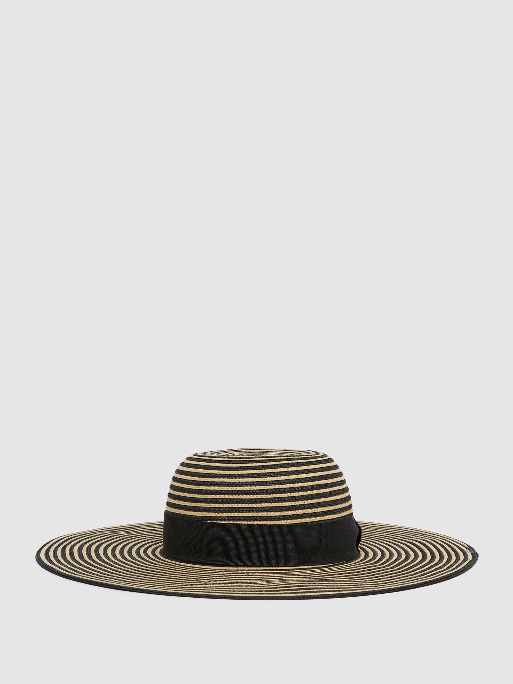 Paper Straw Wide Brim Hat in Black/Neutral - Image 1 of 4