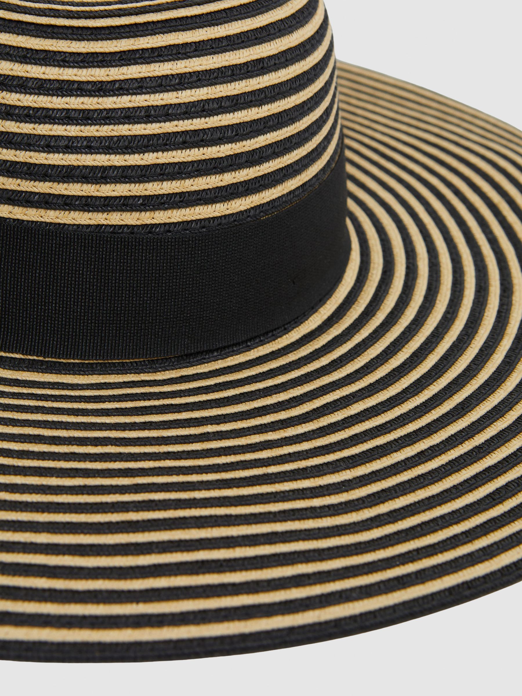 Paper Straw Wide Brim Hat in Black/Neutral - Image 3 of 4