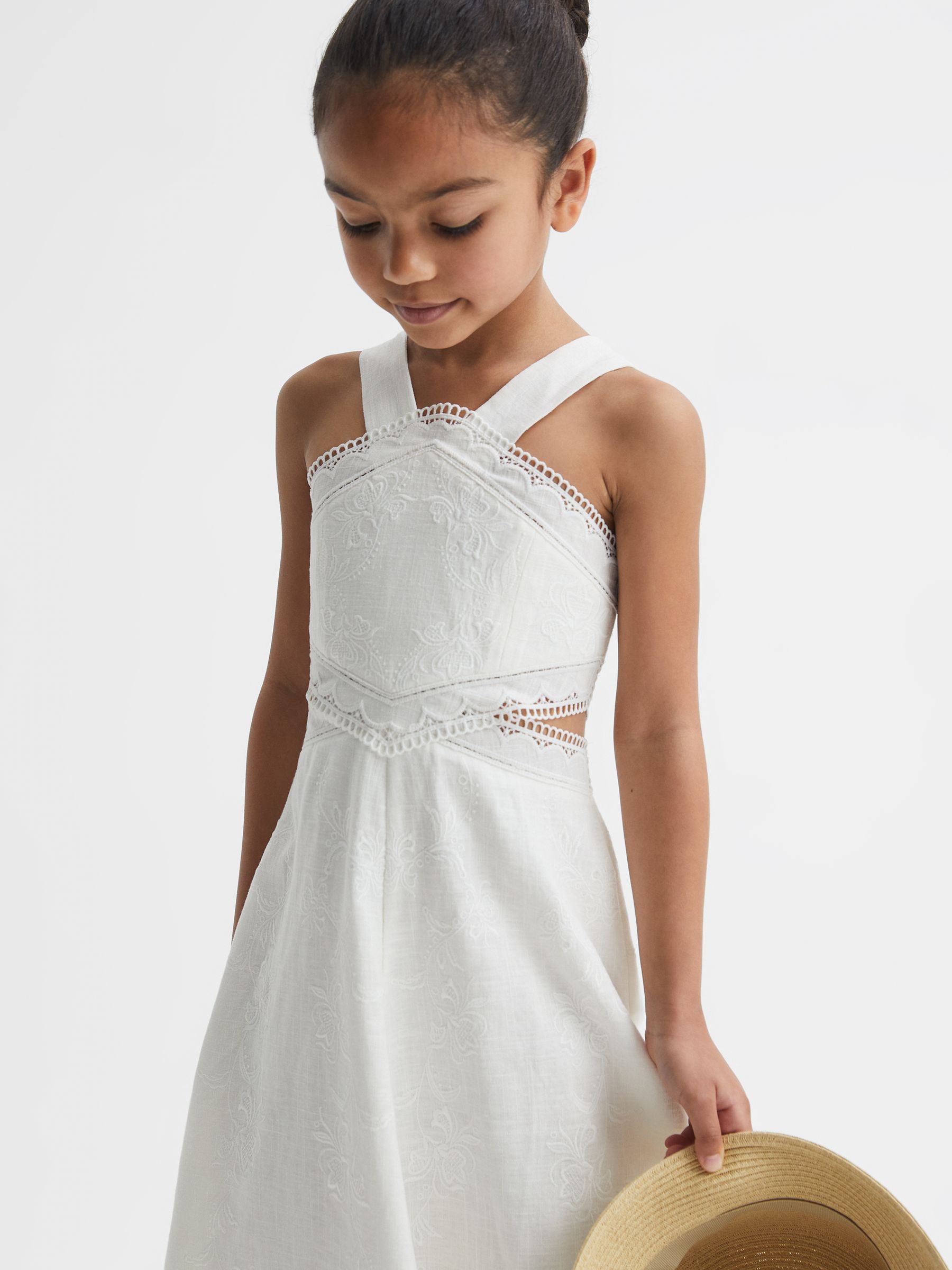 4-9 yrs Cross Back Embroidered Dress in Ivory - Image 3 of 6