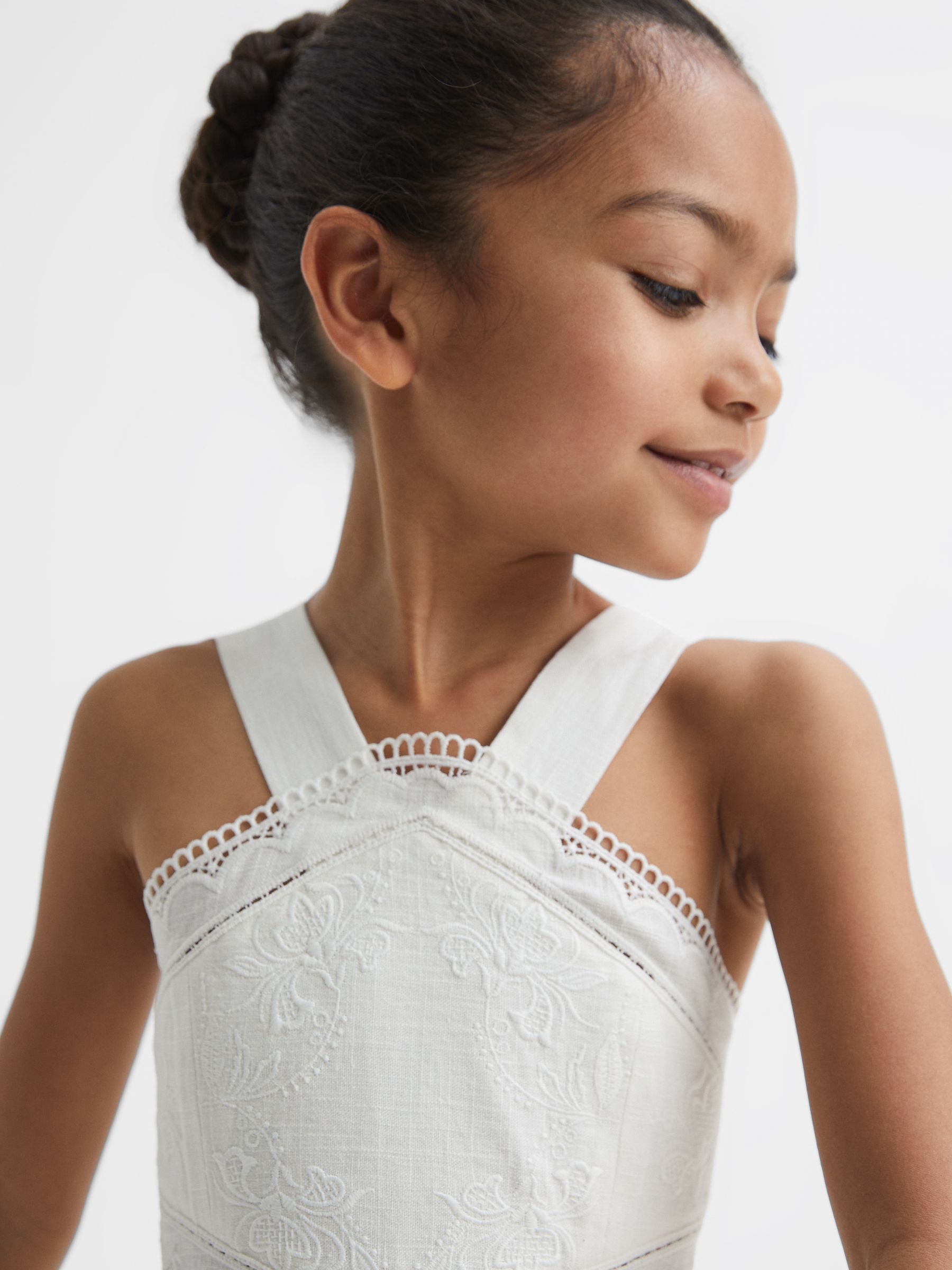 4-9 yrs Cross Back Embroidered Dress in Ivory - Image 4 of 6