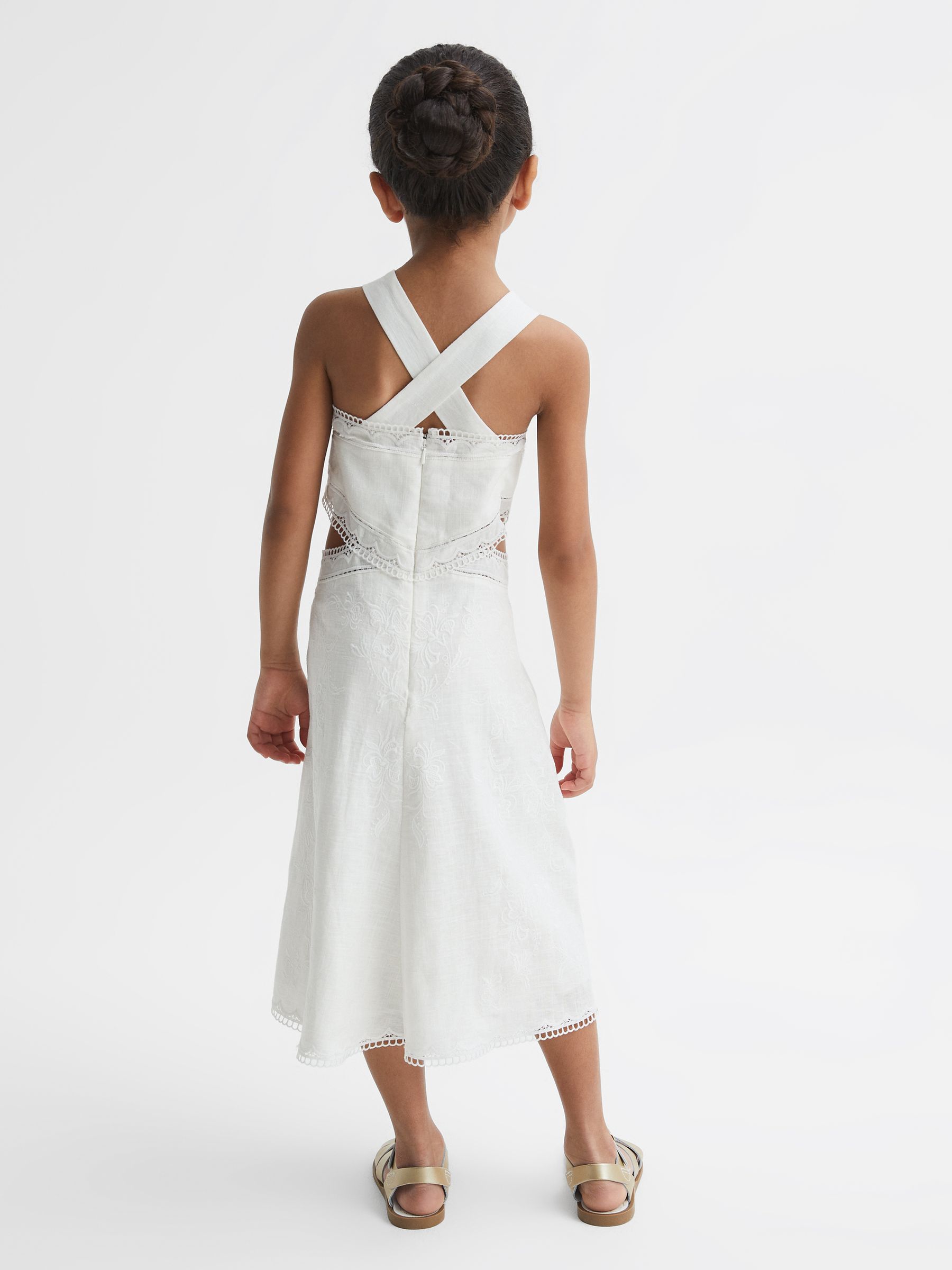 4-9 yrs Cross Back Embroidered Dress in Ivory - Image 5 of 6
