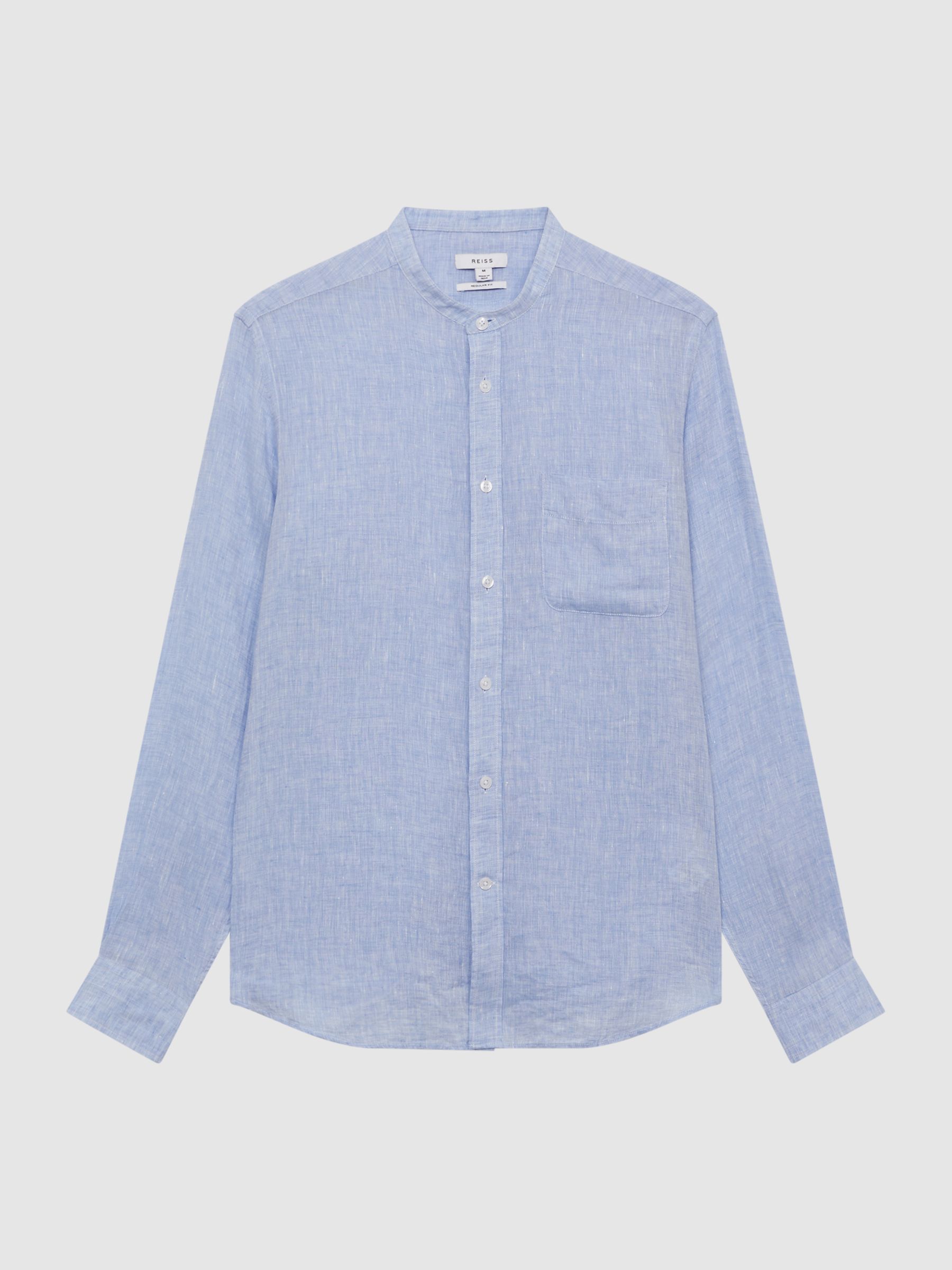 Linen Grandad Collar Shirt in Soft Blue - Image 2 of 6