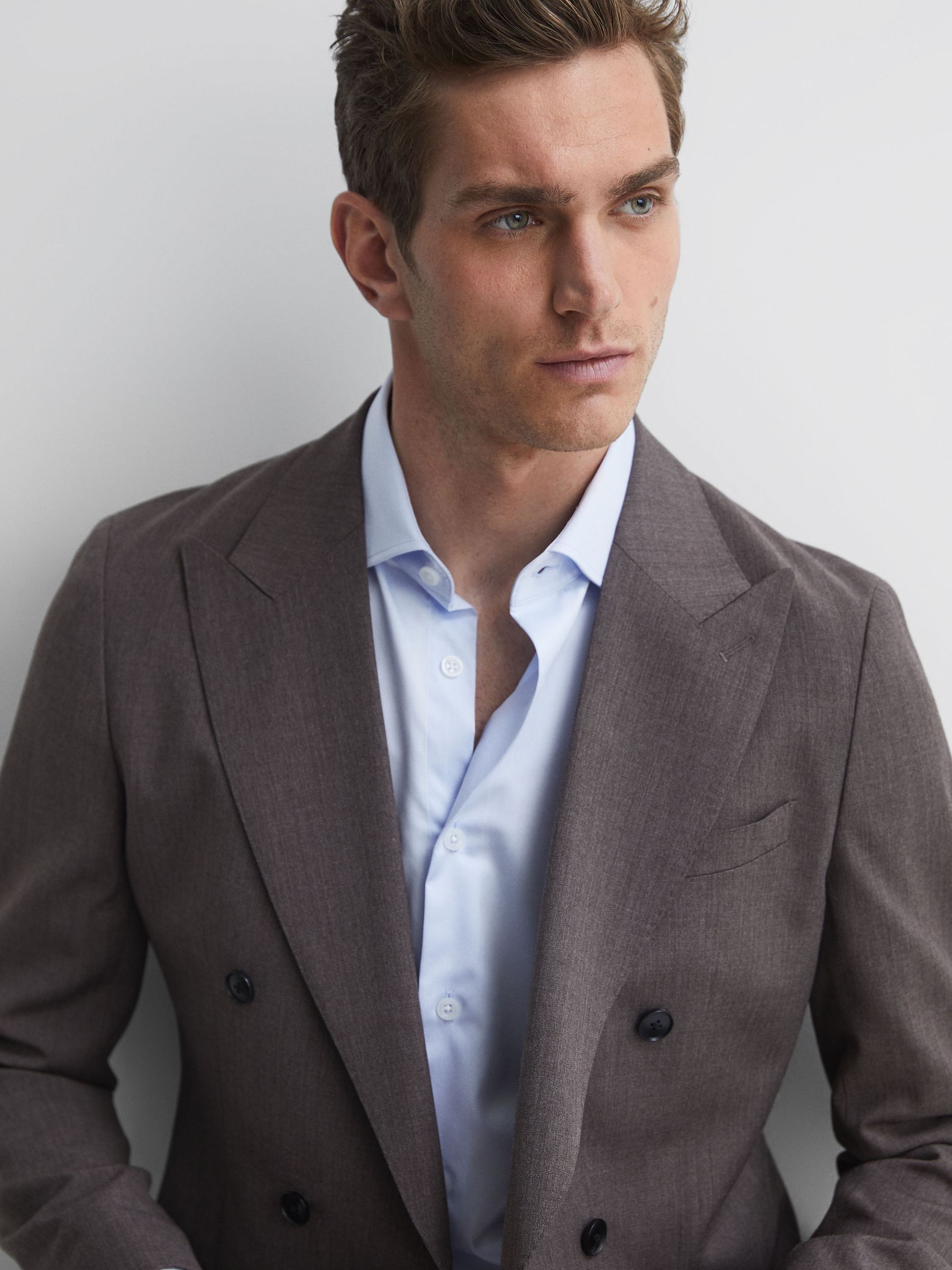 Slim Fit Cotton Cutaway Collar Shirt in Soft Blue - Image 1 of 5