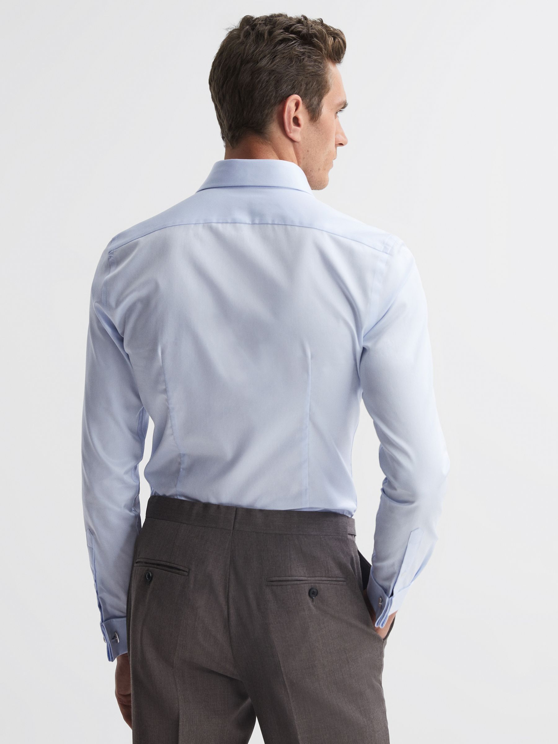 Slim Fit Cotton Cutaway Collar Shirt in Soft Blue - Image 4 of 5