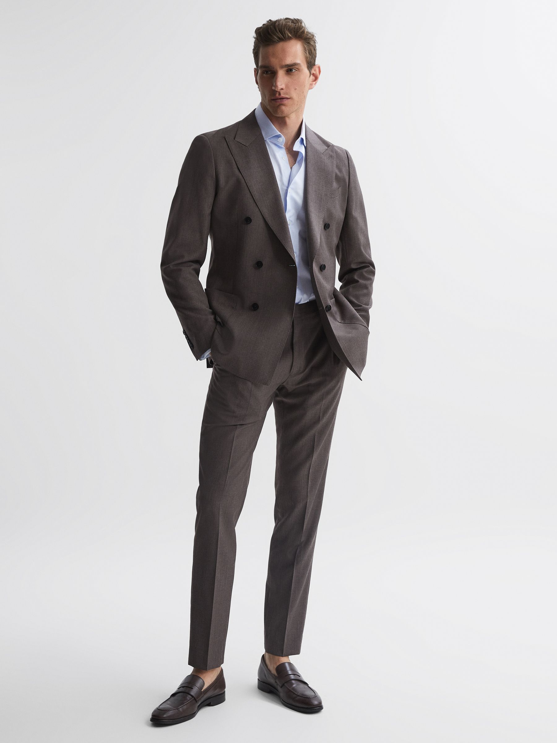 Slim Fit Cotton Cutaway Collar Shirt in Soft Blue - Image 5 of 5