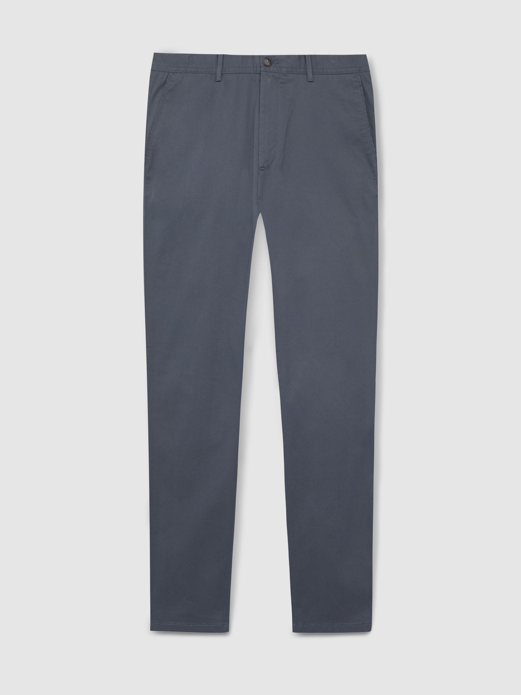 Slim Fit Washed Cotton Blend Chinos in Airforce Blue - Image 2 of 6