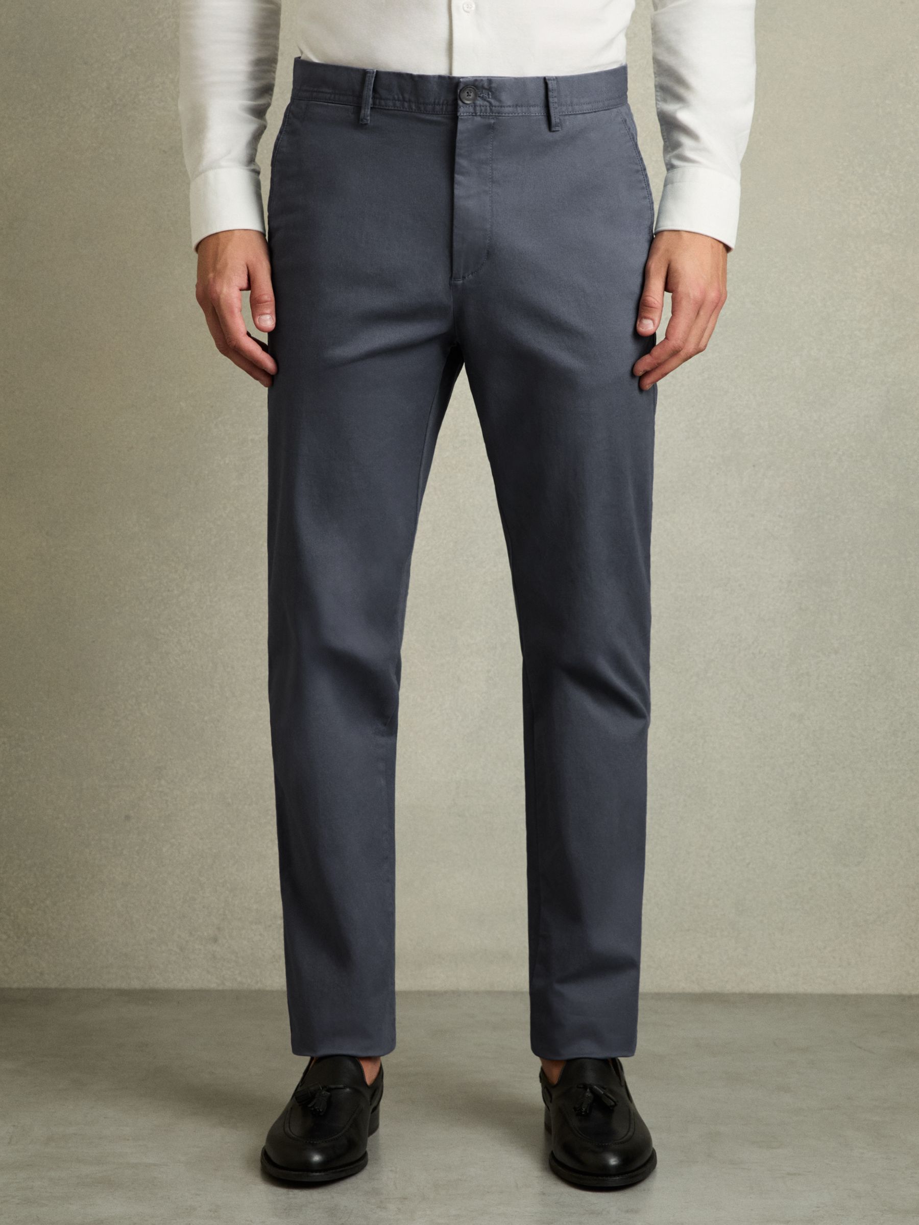 Slim Fit Washed Cotton Blend Chinos in Airforce Blue - Image 3 of 6