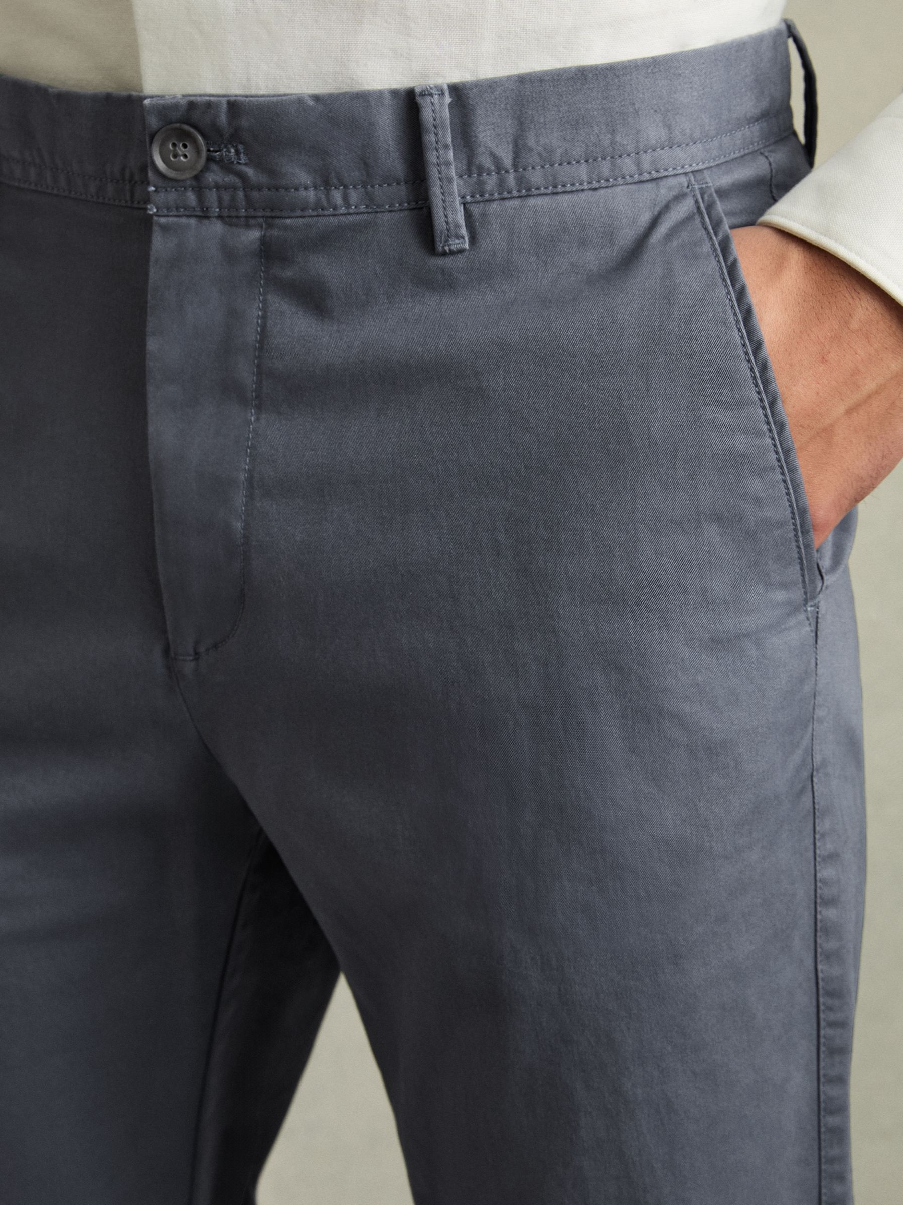 Slim Fit Washed Cotton Blend Chinos in Airforce Blue - Image 4 of 6