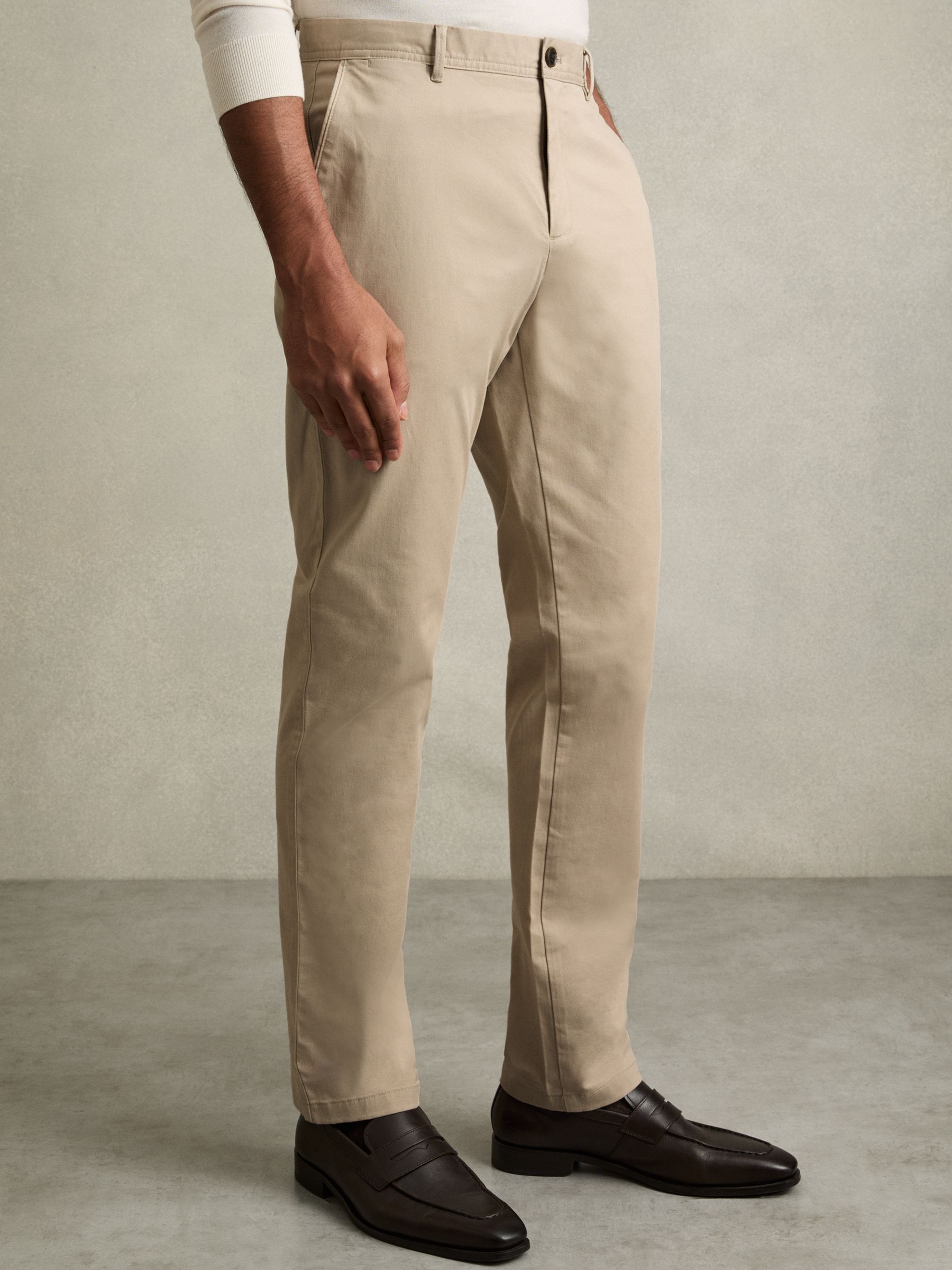 Slim Fit Washed Cotton Blend Chinos in Stone - Image 3 of 6
