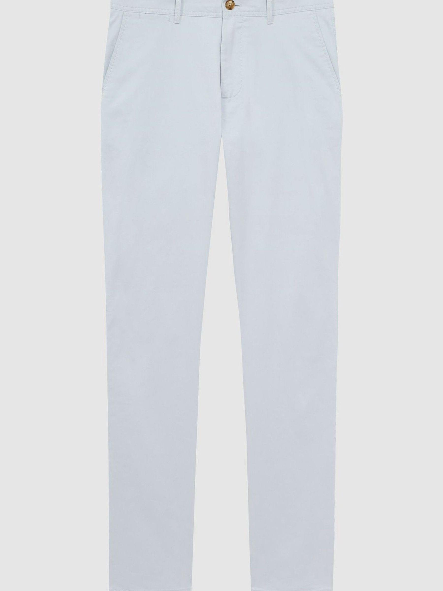 Slim Fit Washed Cotton Blend Chinos in Soft Blue - Image 2 of 5