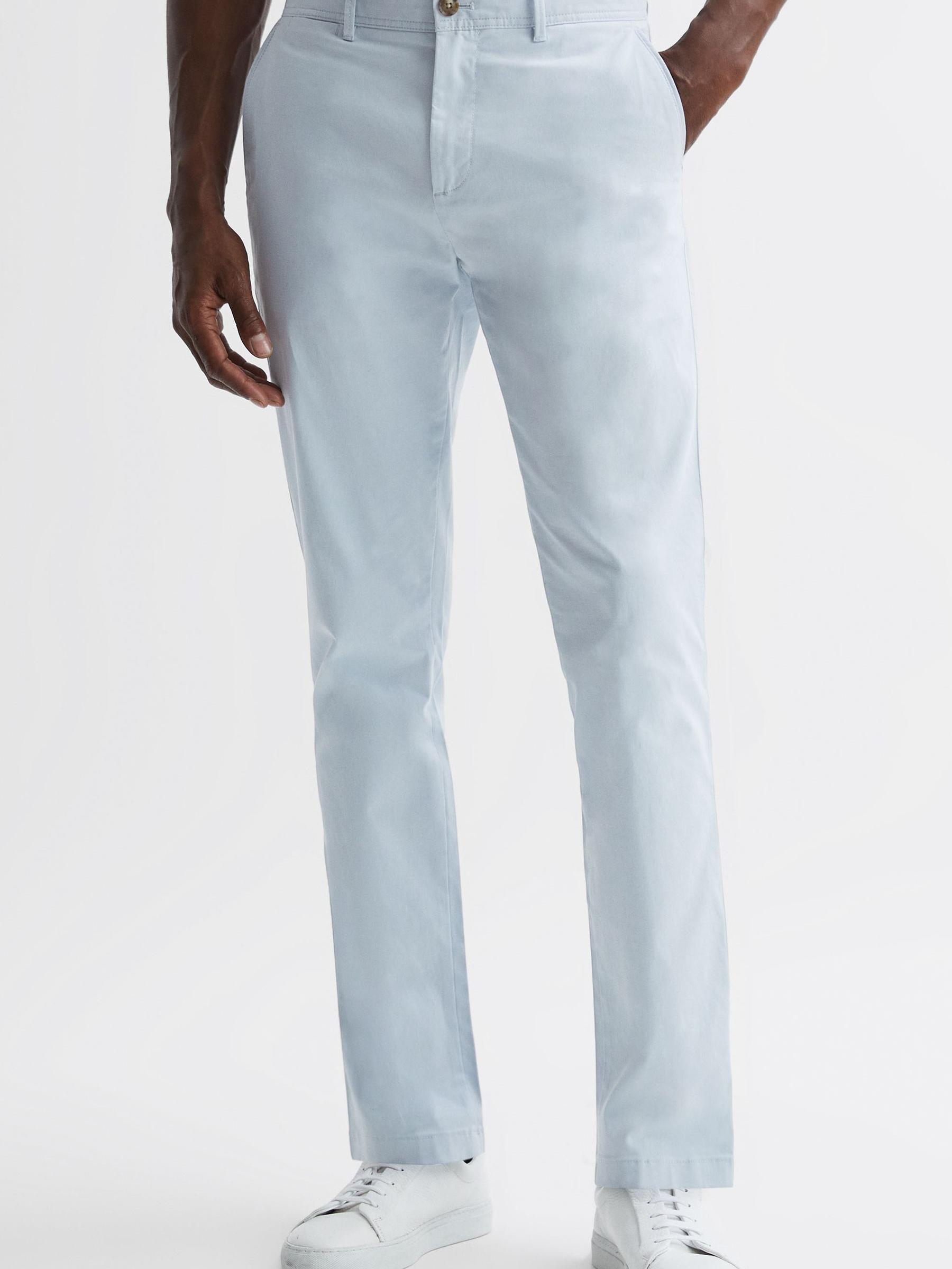 Slim Fit Washed Cotton Blend Chinos in Soft Blue - Image 3 of 5