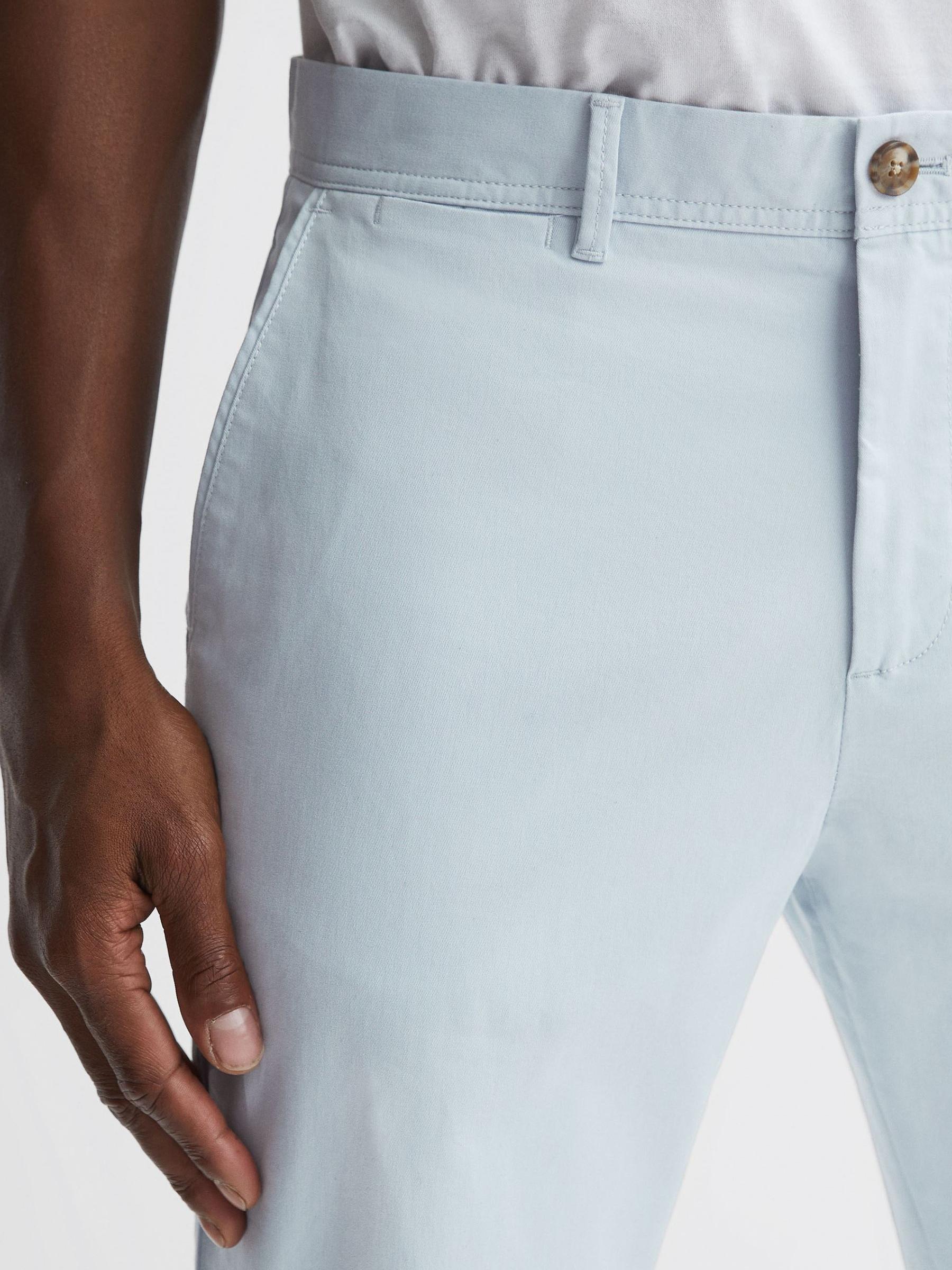 Slim Fit Washed Cotton Blend Chinos in Soft Blue - Image 4 of 5