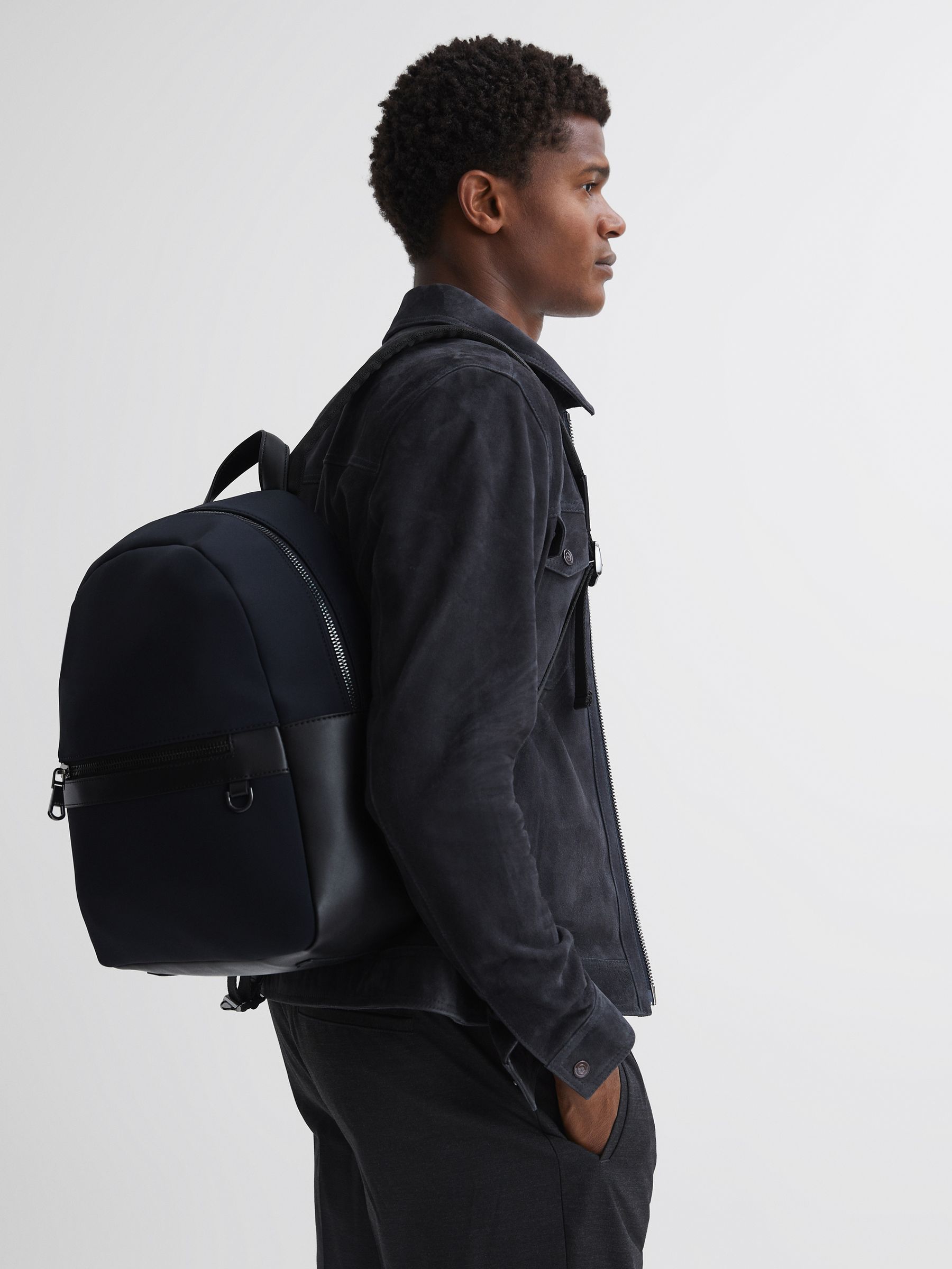 Neoprene Zipped Backpack in Dark Navy - Image 2 of 5