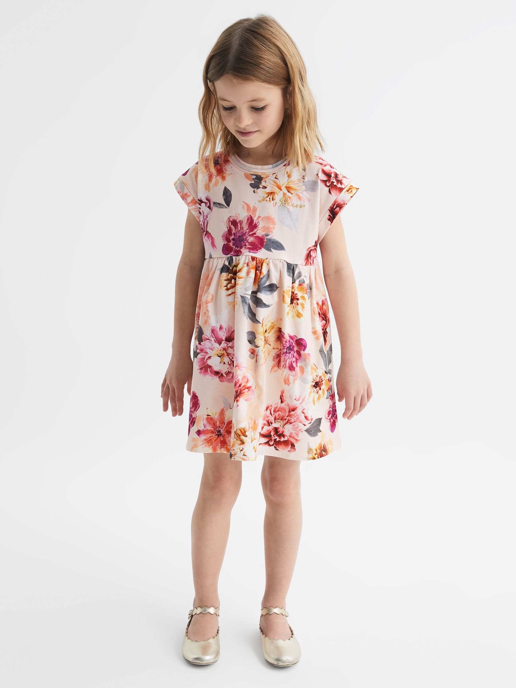 9-12 yrs Floral Print Jersey Dress in Pink - Image 1 of 6