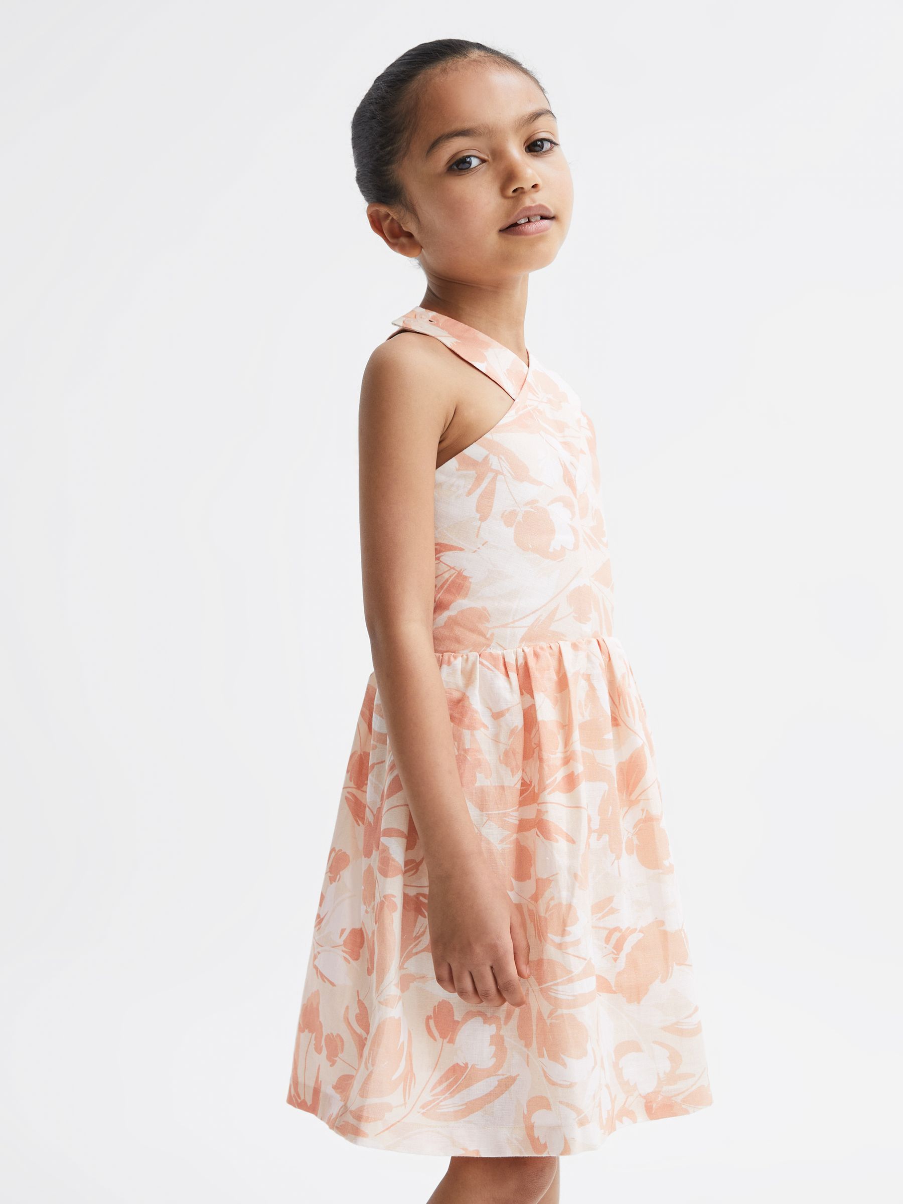 4-9 yrs Floral Print Halter Neck Dress in Pink Print - Image 3 of 7