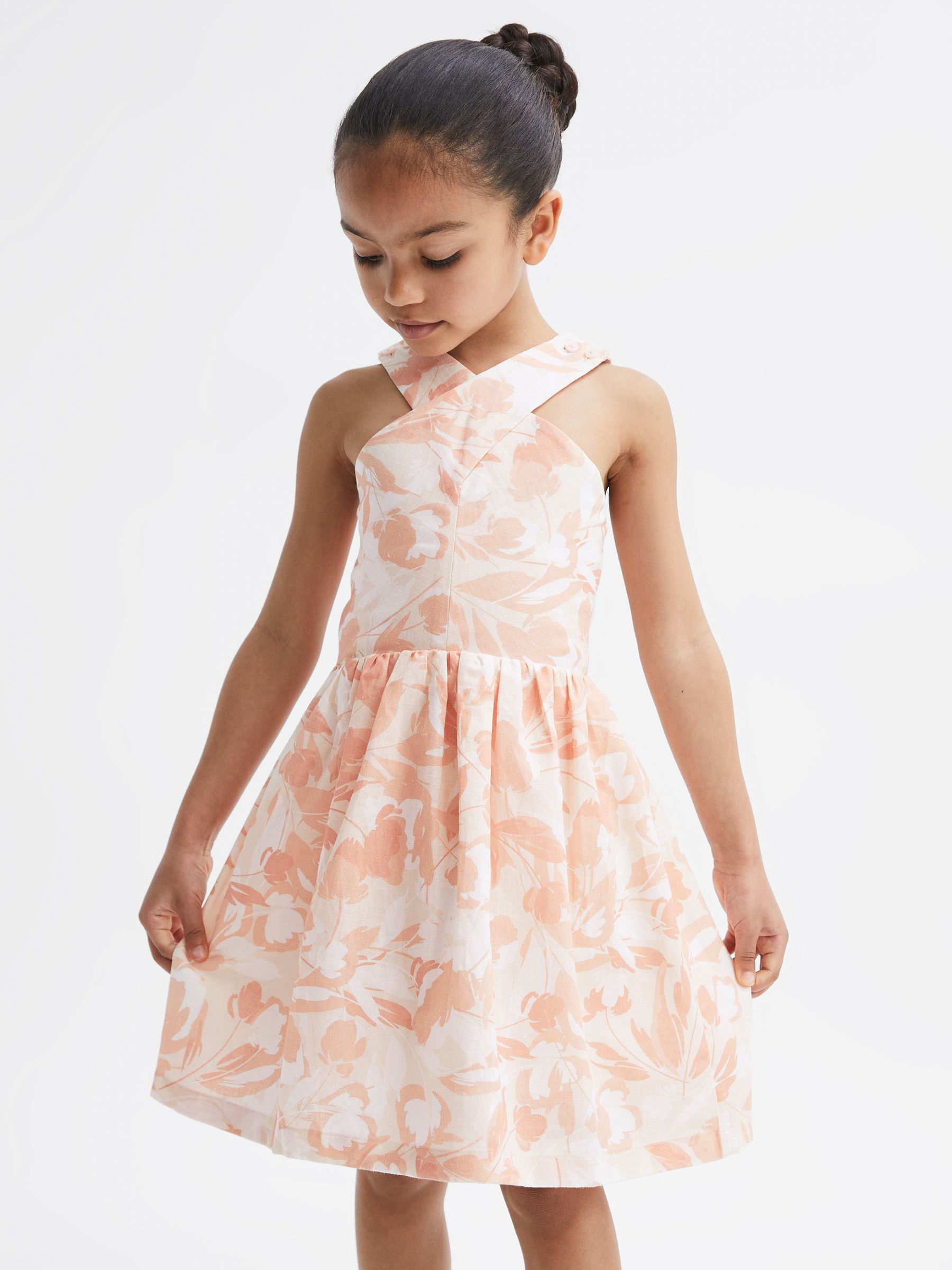 4-9 yrs Floral Print Halter Neck Dress in Pink Print - Image 6 of 7