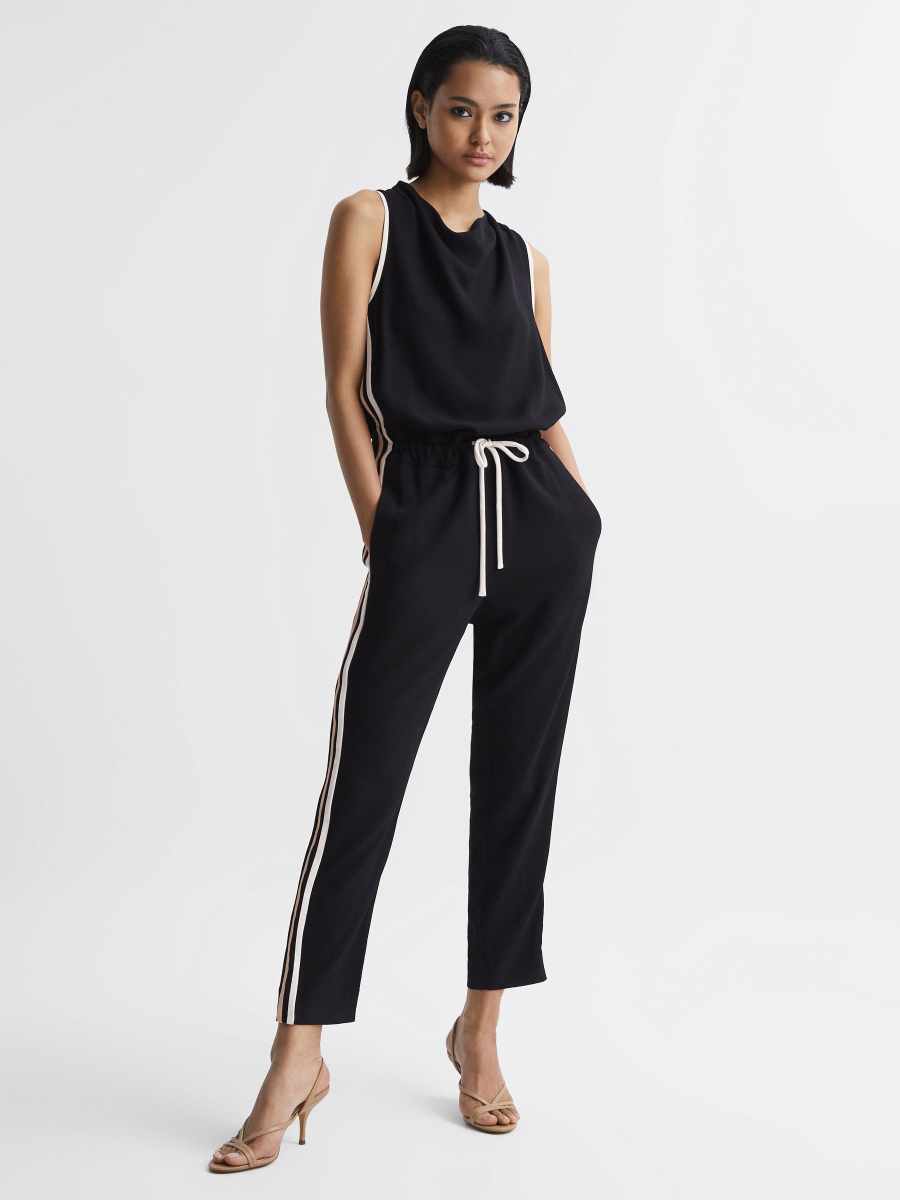 Side Stripe Jumpsuit in Black - Image 1 of 6 Side Stripe Jumpsuit in Black - Image 1 of 6