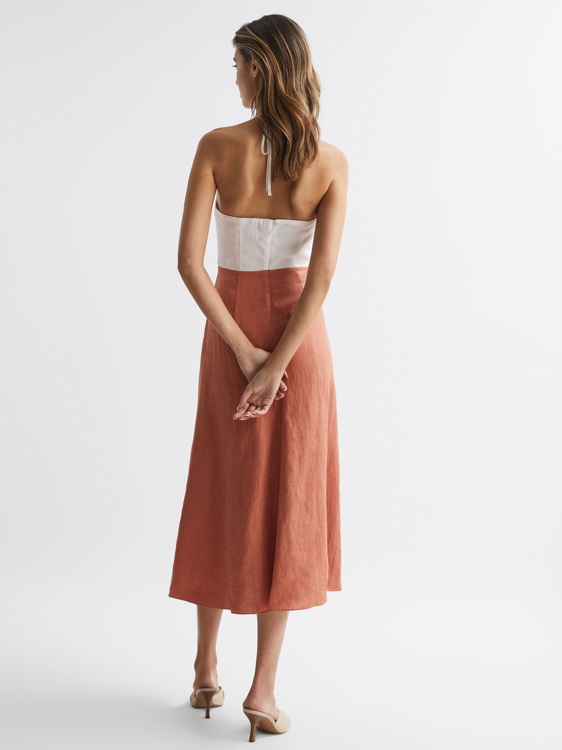 Linen Colour Block Midi Dress in Rust/White - Image 5 of 6