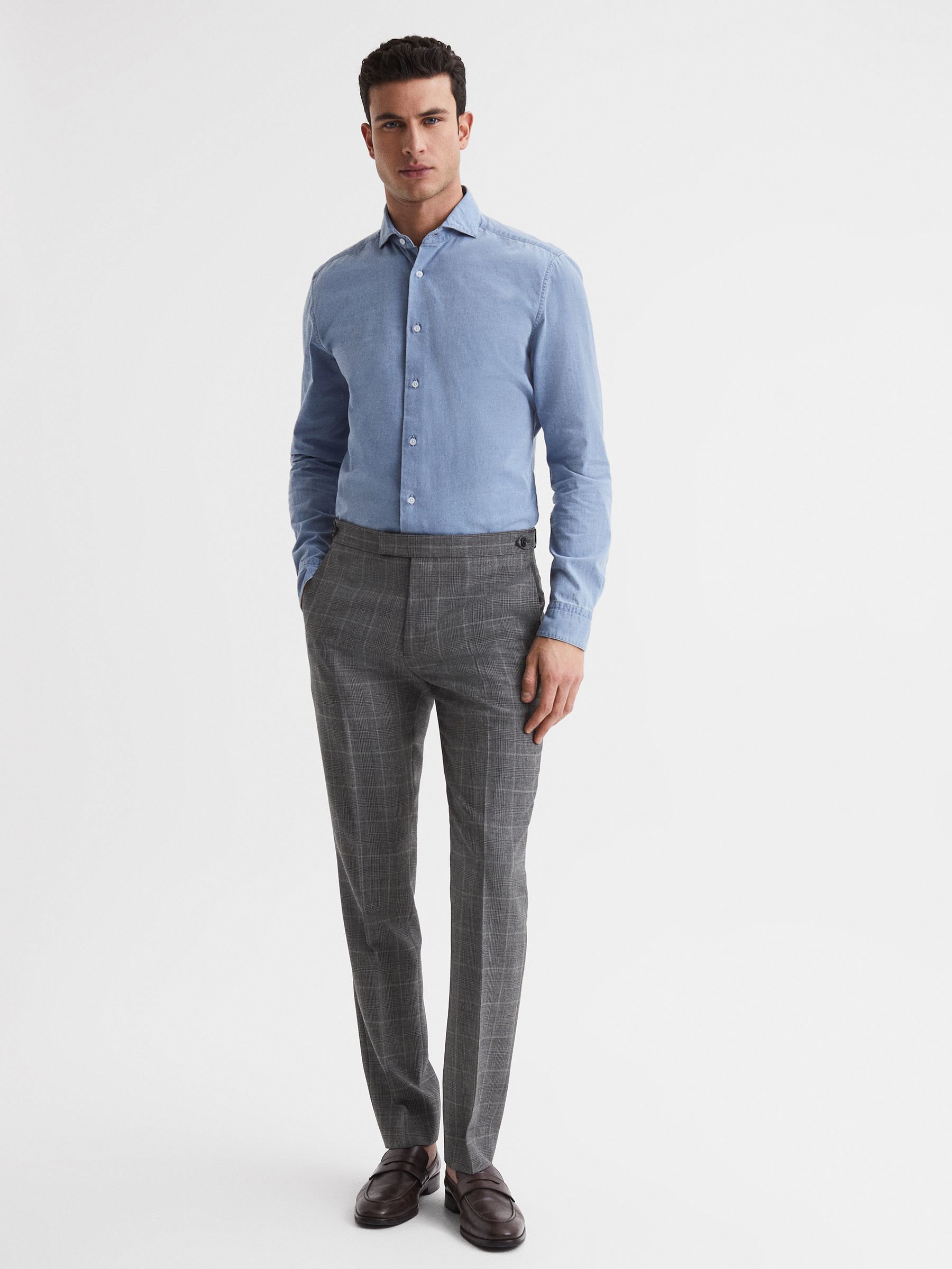 Slim Fit Checked Trousers in Grey - Image 3 of 7