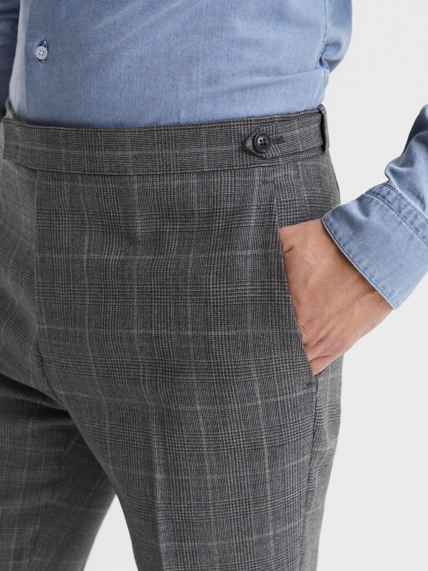 Slim Fit Checked Trousers in Grey - Image 4 of 7