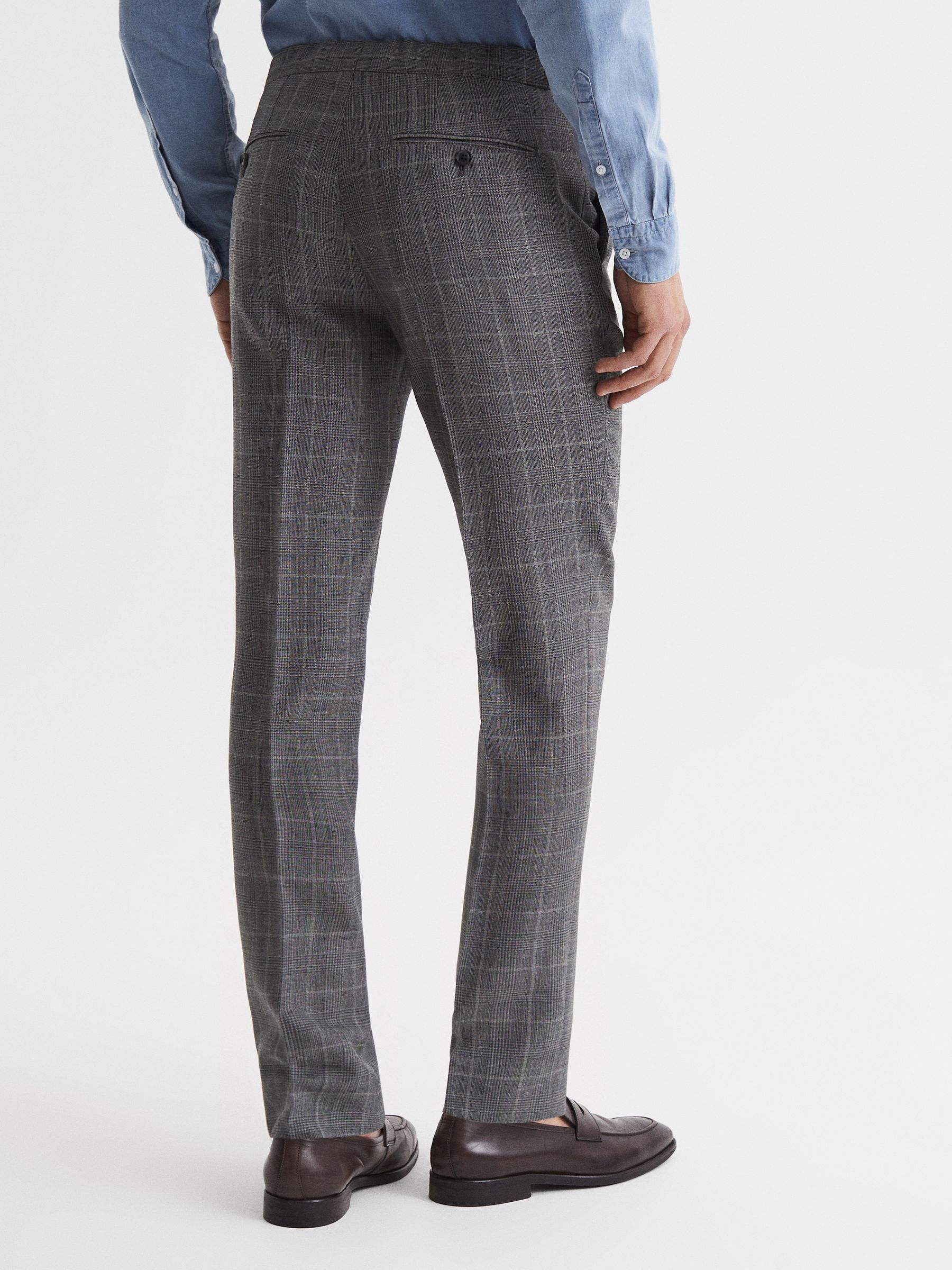 Slim Fit Checked Trousers in Grey - Image 5 of 7