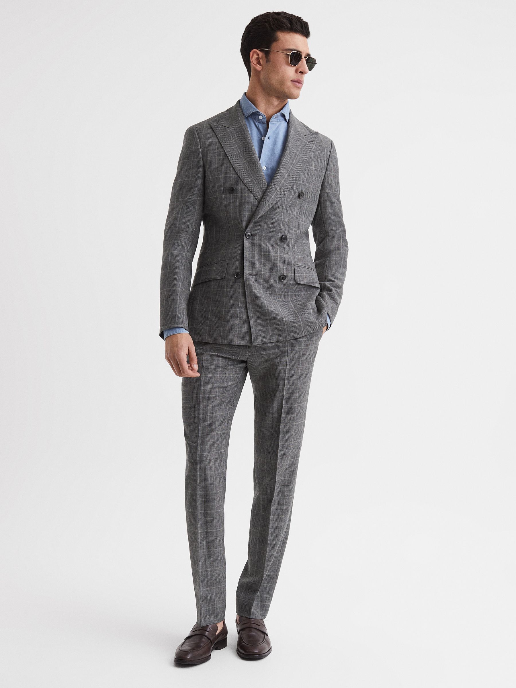 Slim Fit Checked Trousers in Grey - Image 6 of 7