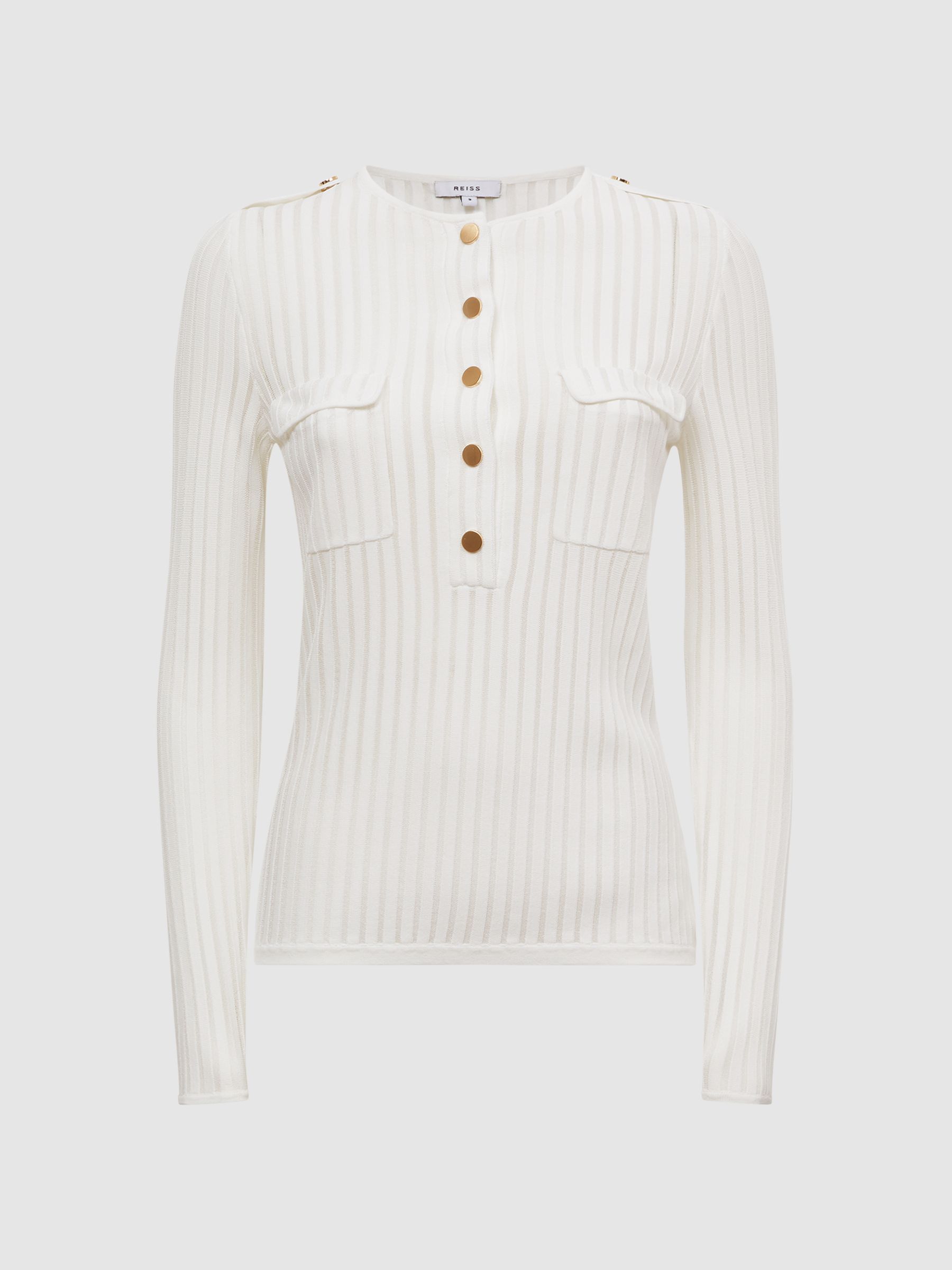 Sheer Striped Long Sleeve Top in Ivory - Image 2 of 6