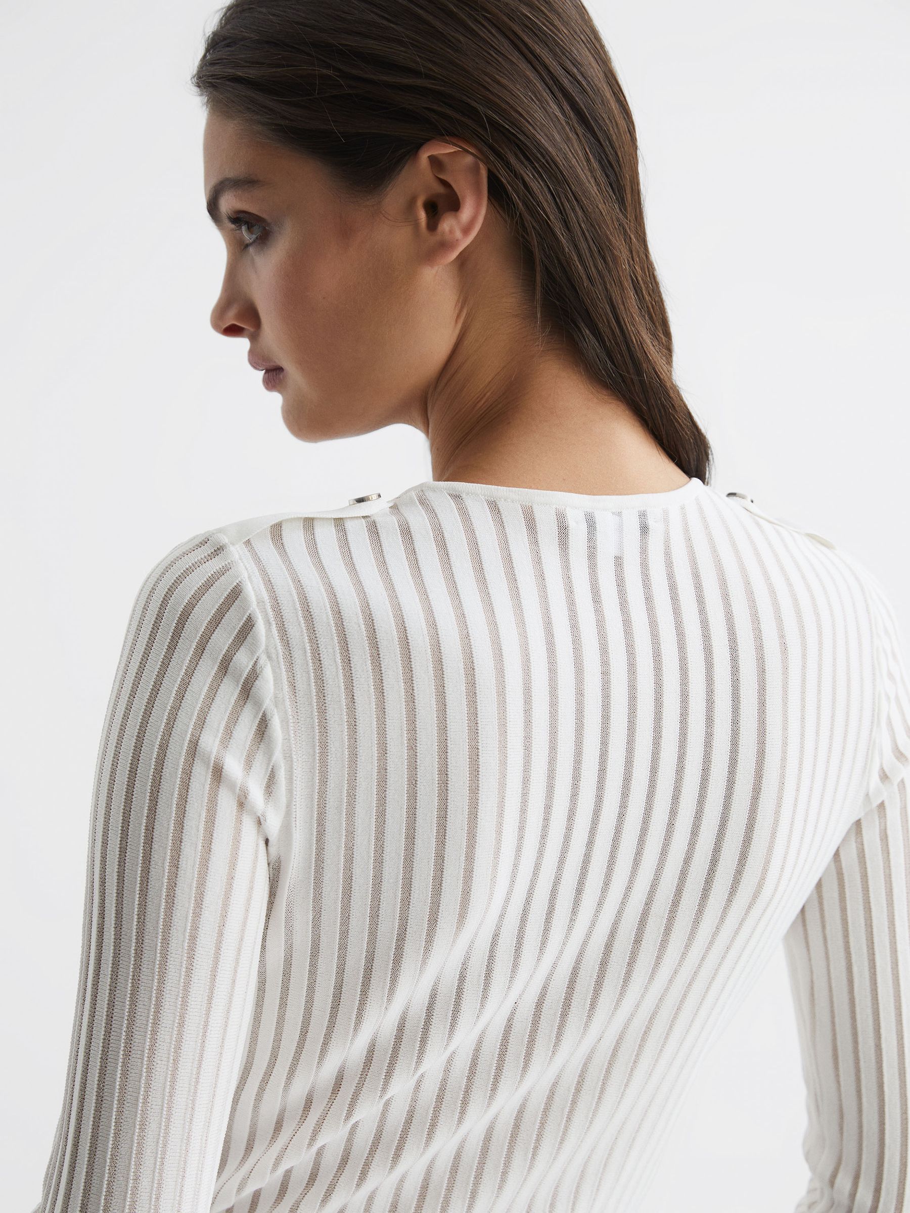 Sheer Striped Long Sleeve Top in Ivory - Image 5 of 6