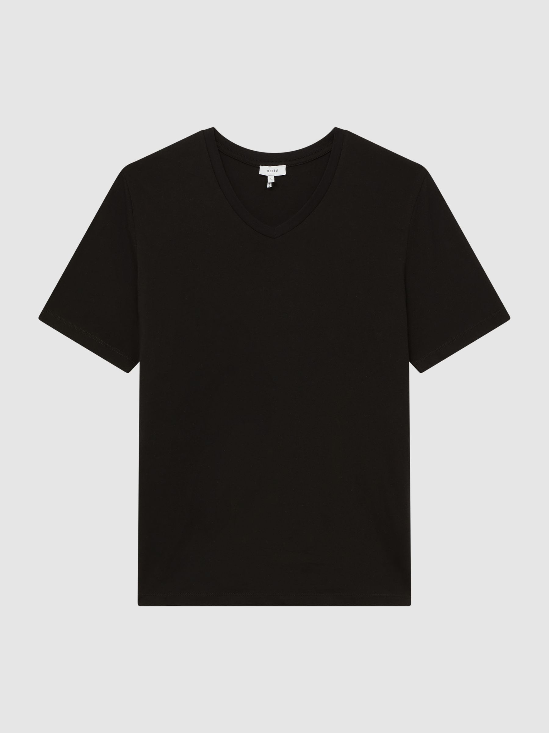 Cotton V-Neck T-Shirt in Black - Image 2 of 6