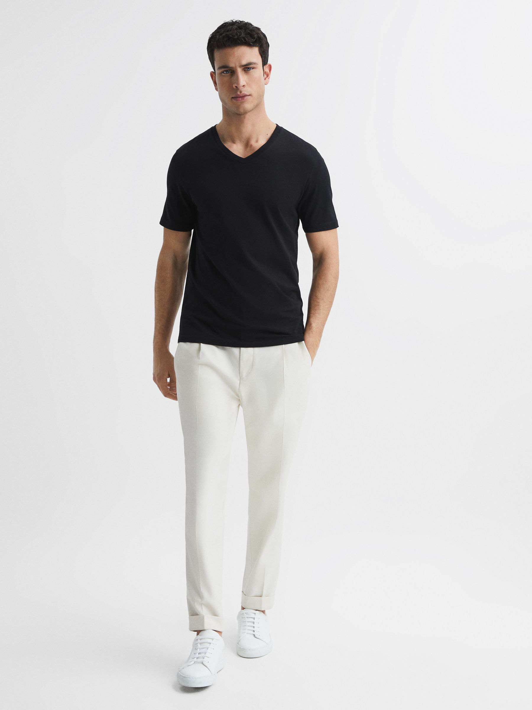 Cotton V-Neck T-Shirt in Black - Image 3 of 6