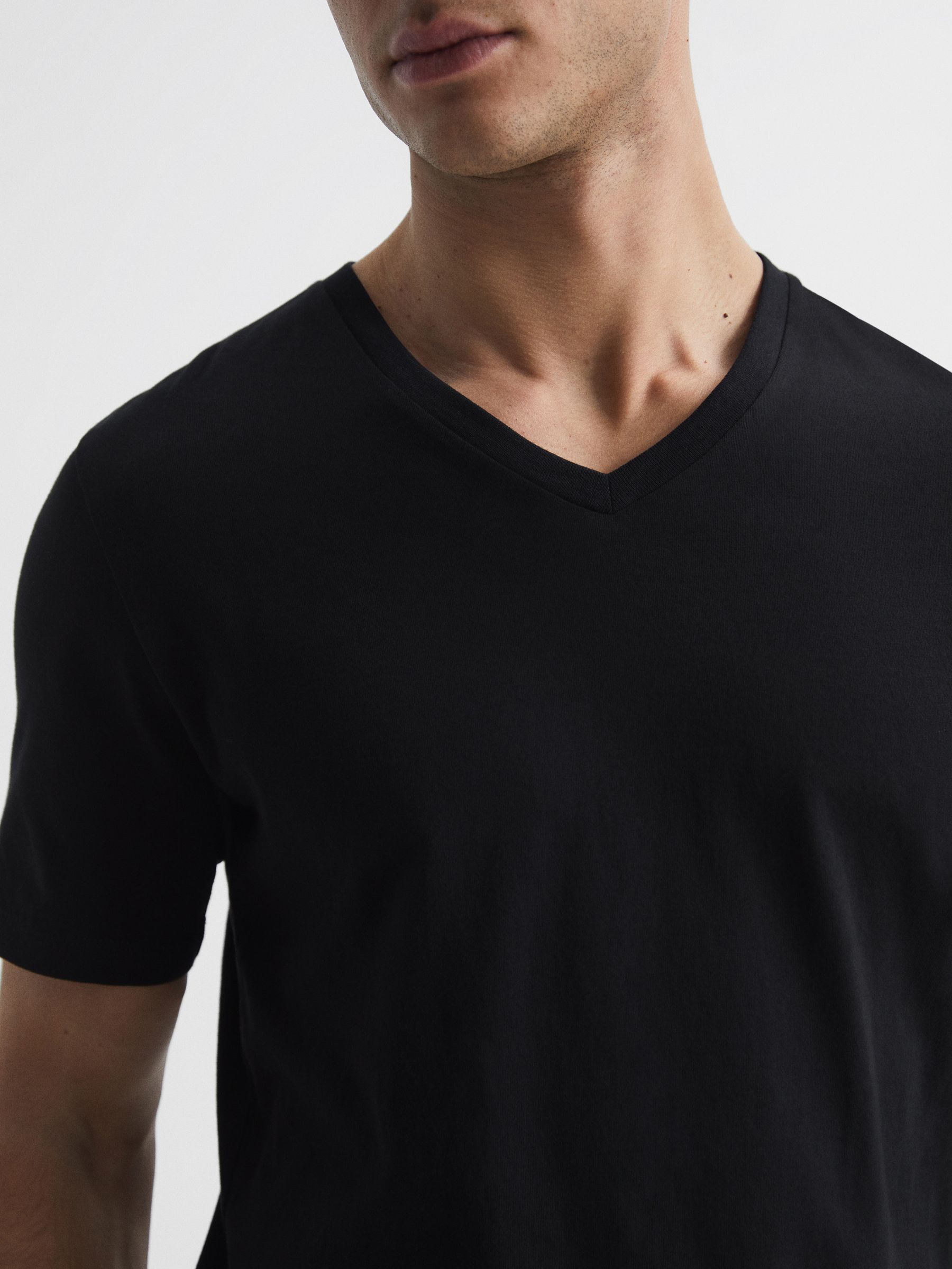 Cotton V-Neck T-Shirt in Black - Image 4 of 6